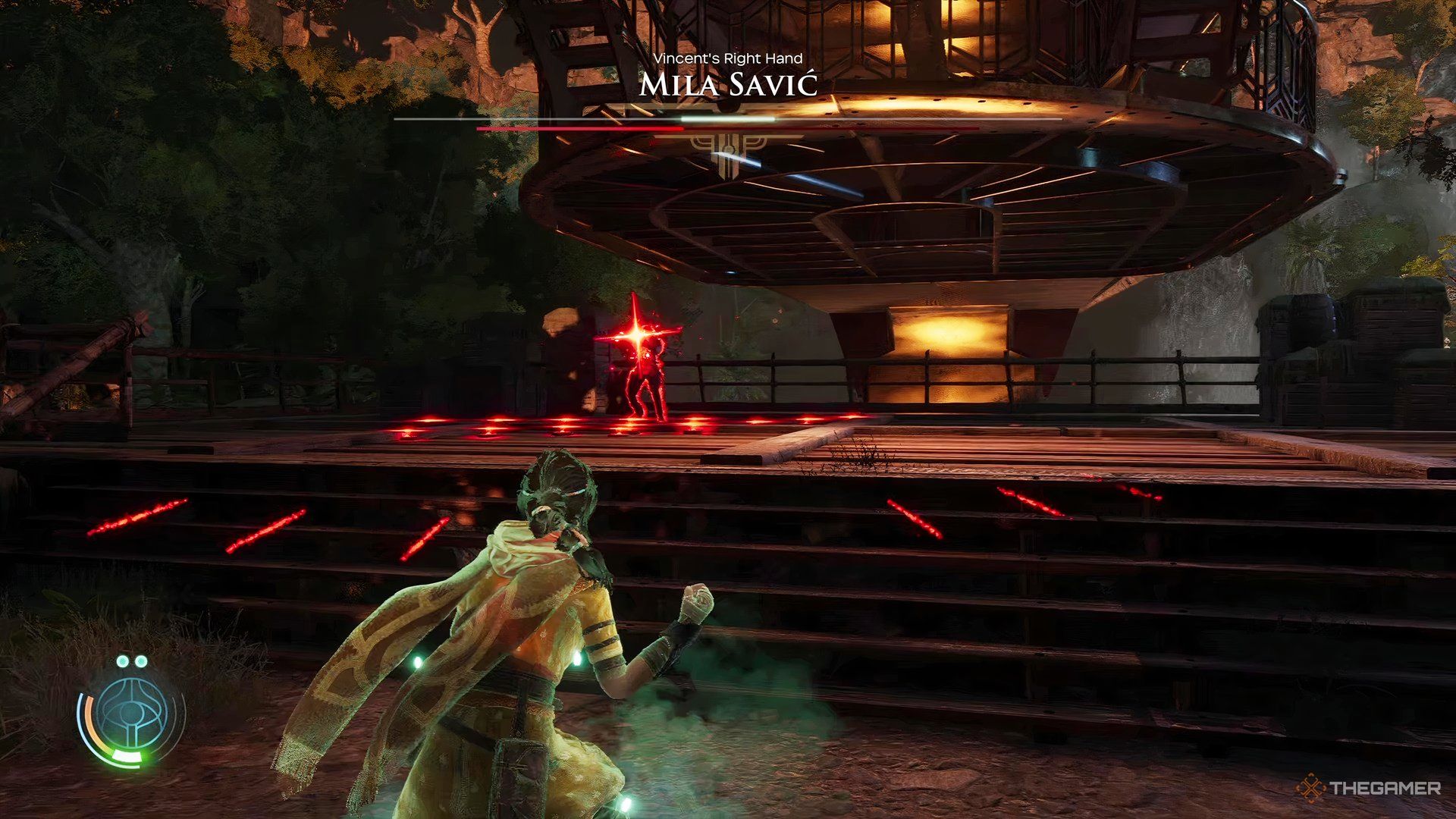 Haroona preparing to dodge a shot from Mila who&rsquo;s surrounded by mines in Unknown 9: Awakening.
