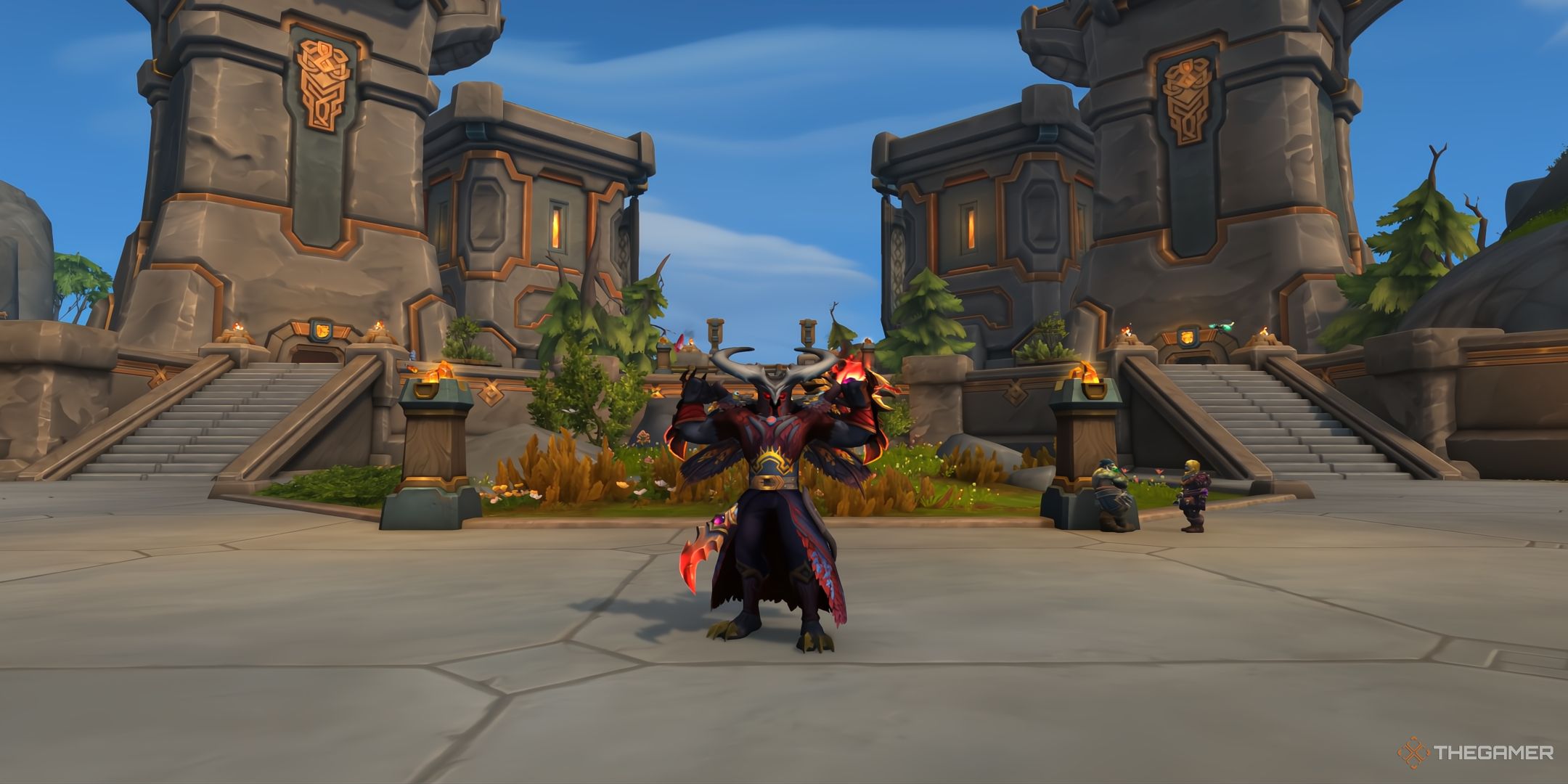 A character flexing in Dornogol in The World of Warcraft: The War Within.