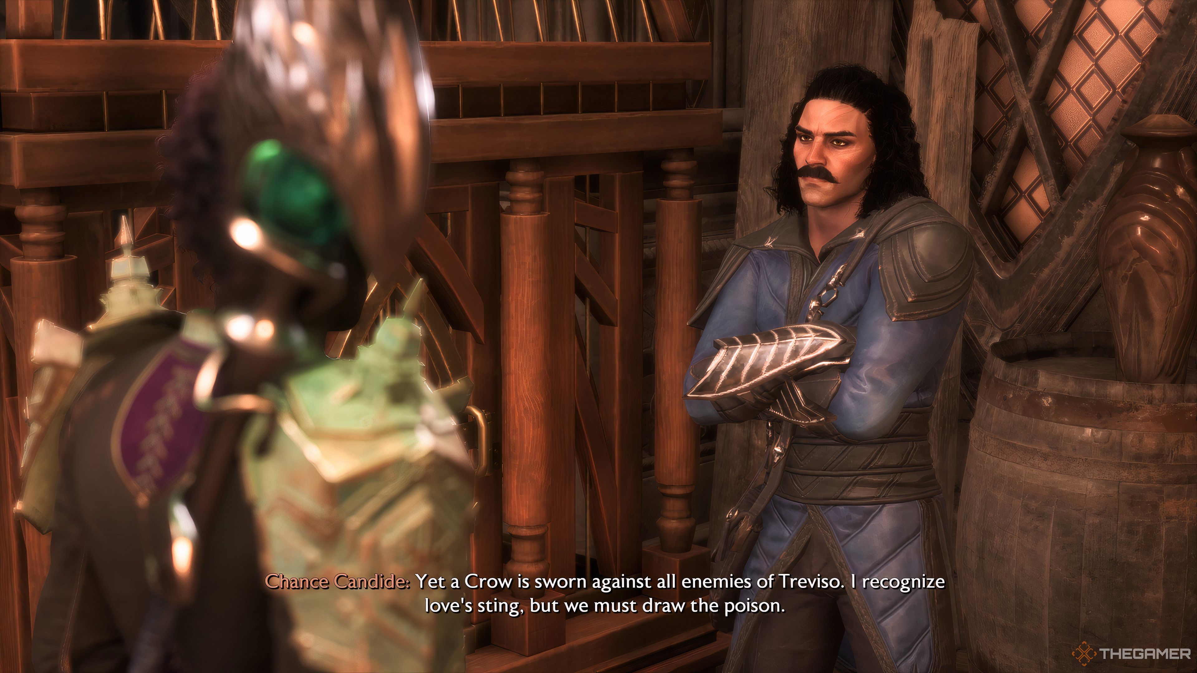 Player Rook talks to Chance after dropping off the pair in Dragon Age: The Veilguard.