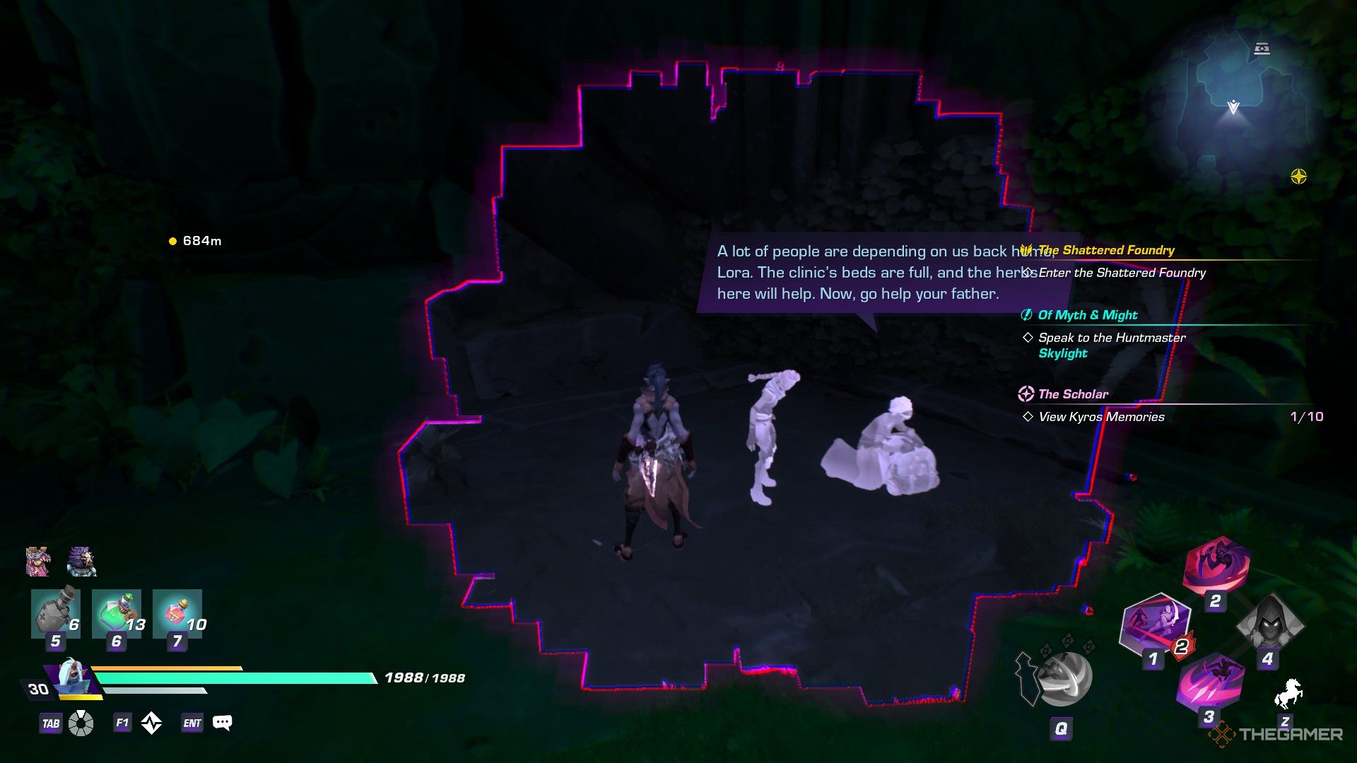 The player is watching Lora&rsquo;s memories in Wayfinder.