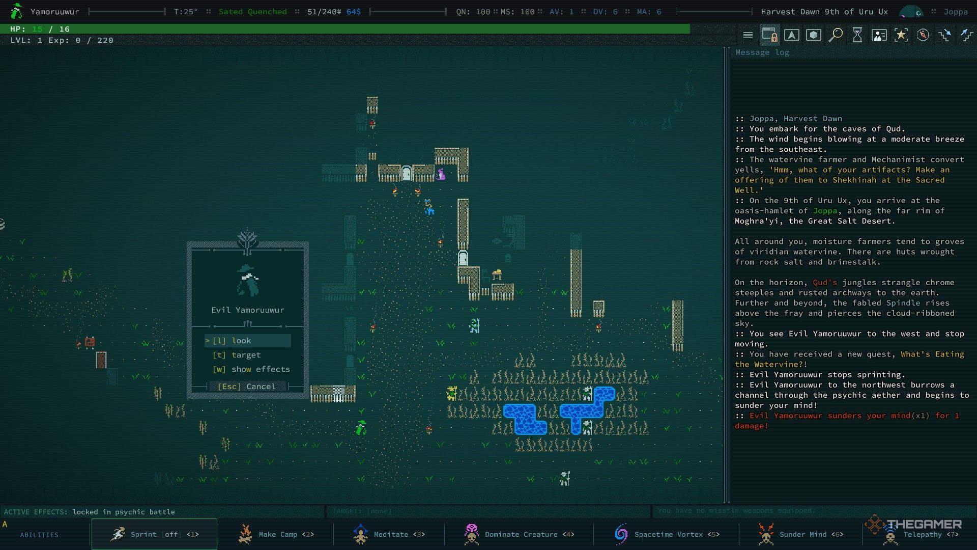 a player character&rsquo;s evil twin appears in joppa in caves of qud.