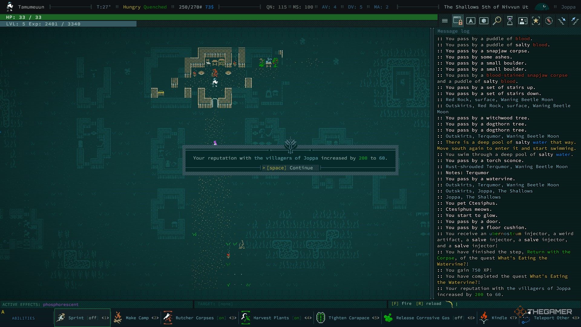 the player gains reputation with the villagers of joppa in caves of qud after completing the red rock quest.