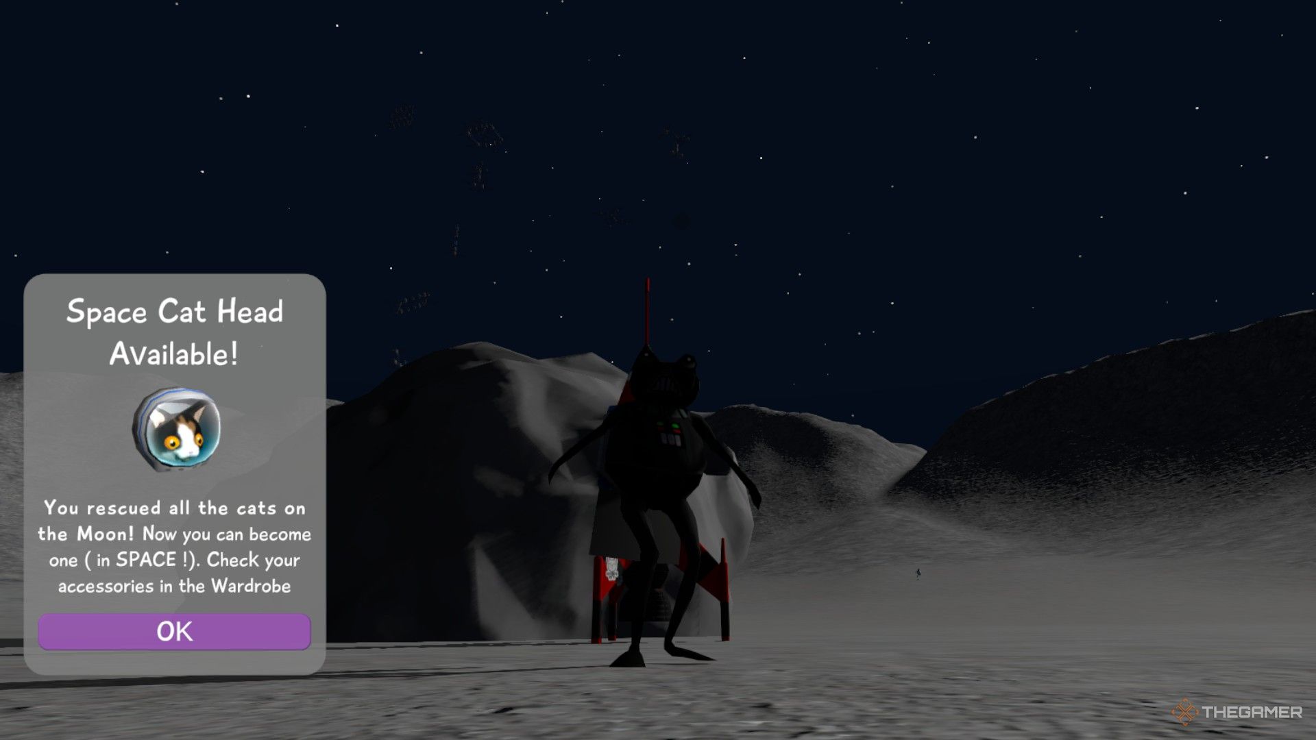 The player unlocks the Space Cat Head accessory in Amazing Frog.