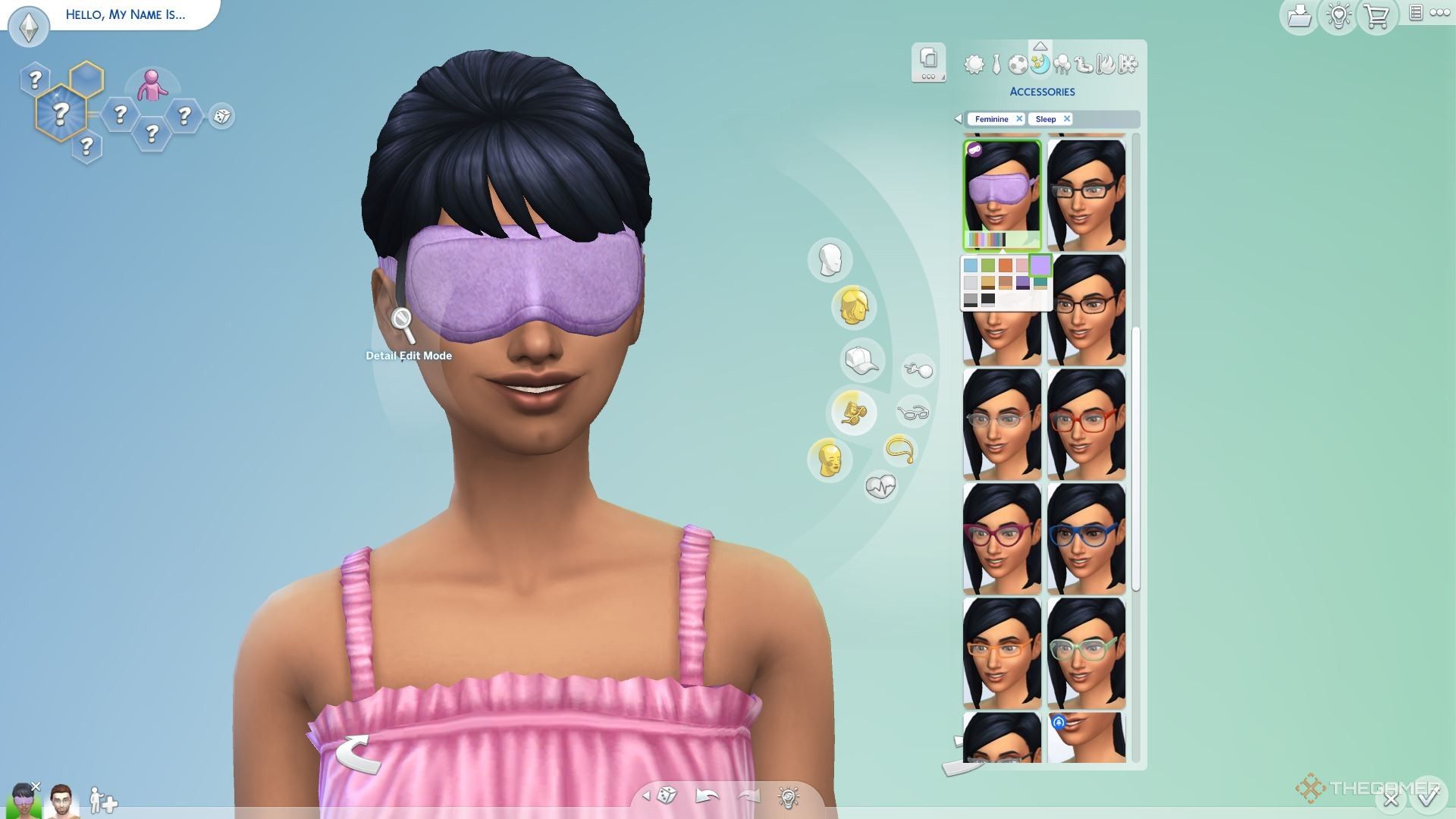 یک سیم سیم زن که ماسک خواب را در کیت مهمانی Sims 4 Sweet Slumber اضافه کرده است.