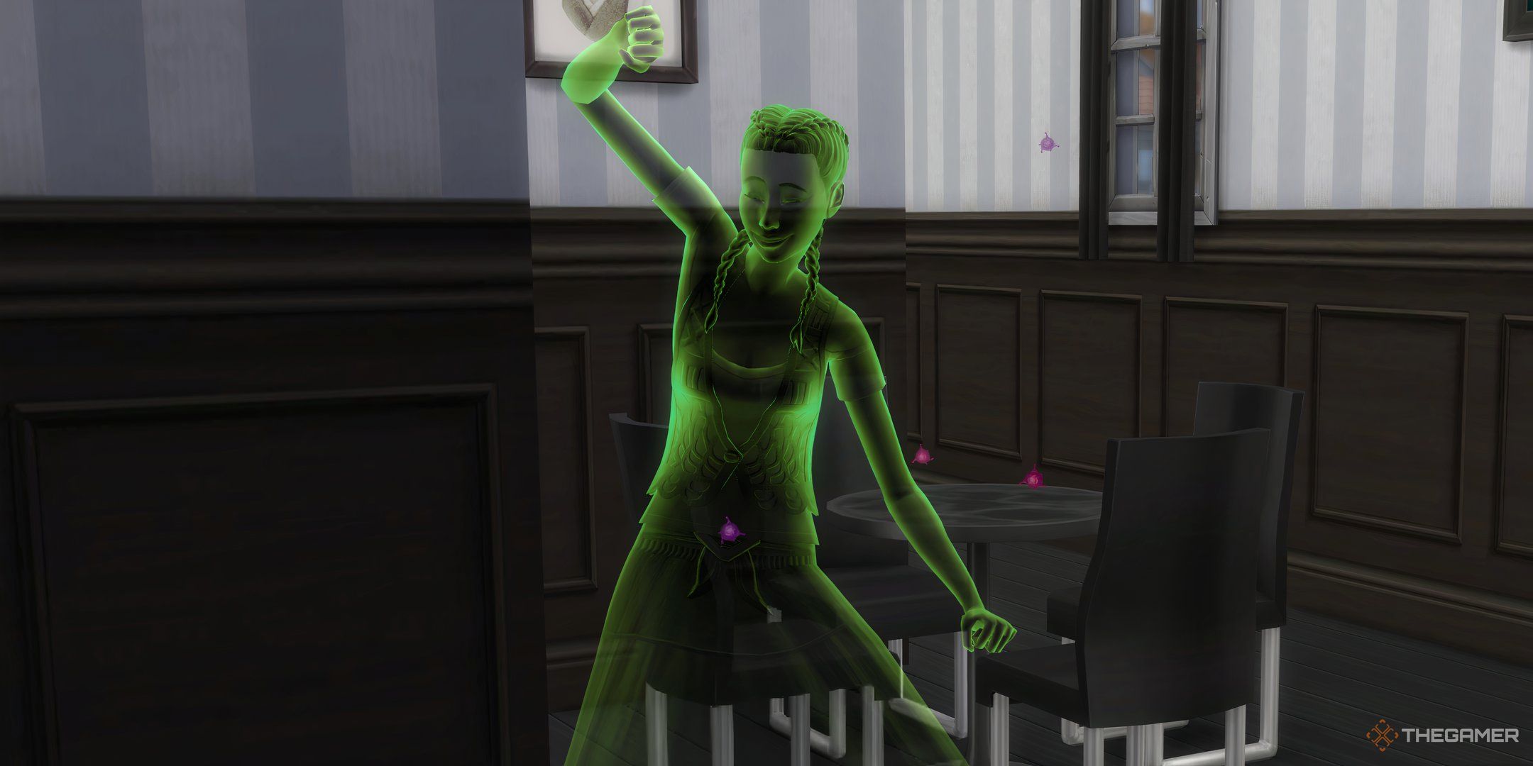 A ghost sim dancing in the sims 4