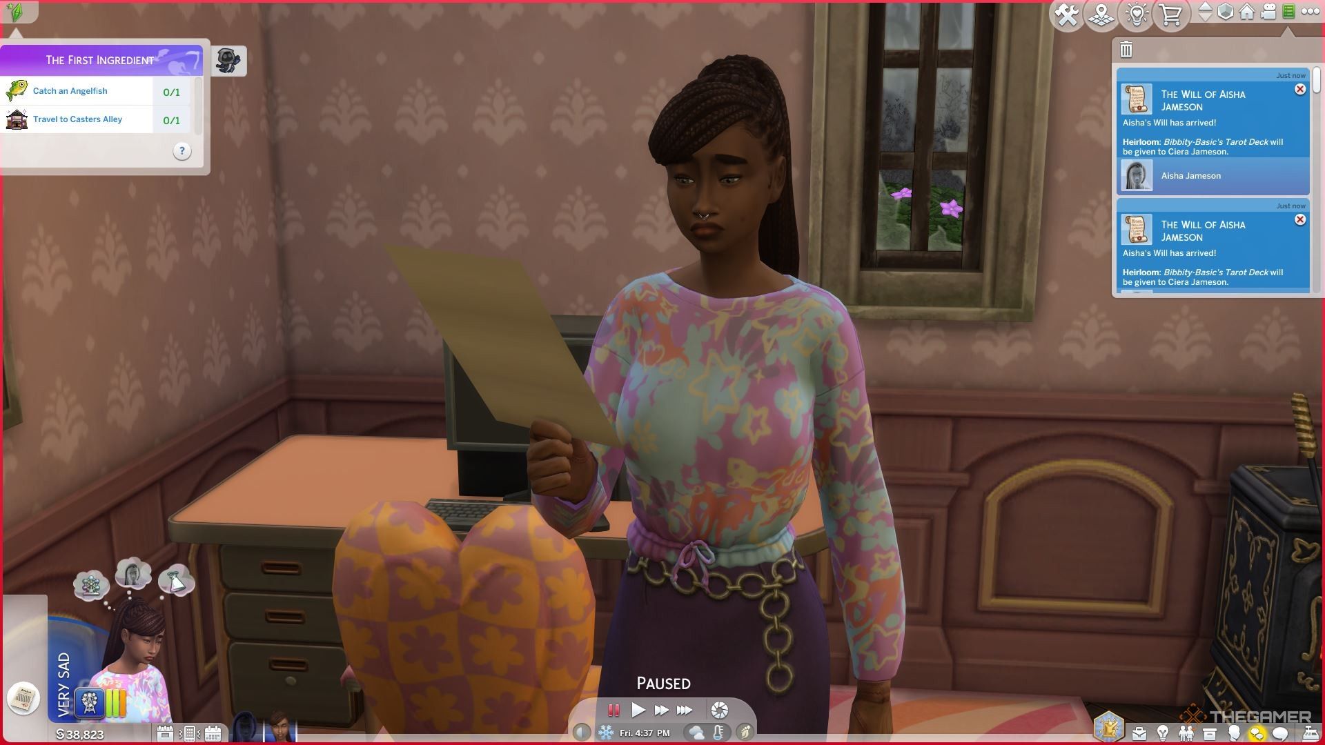 سیم گیرنده ای که از خواندن وصیت نامه در The Sims 4 Life and Death یک میراث دریافت می کند.