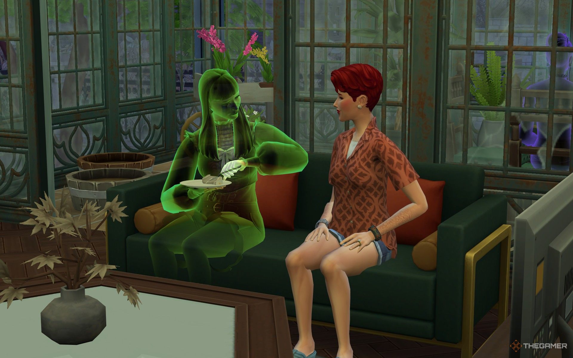 یک سیم در حال دادن کیک استر در The Sims 4 Life and Death.