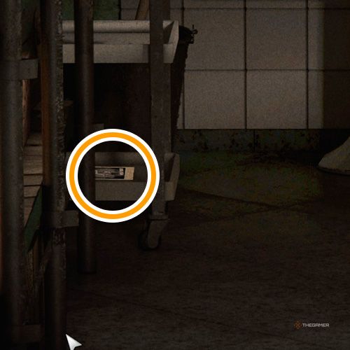 An orange circle shows the location of a Miss Terry collectible item in Chicken Police - Into The Hive