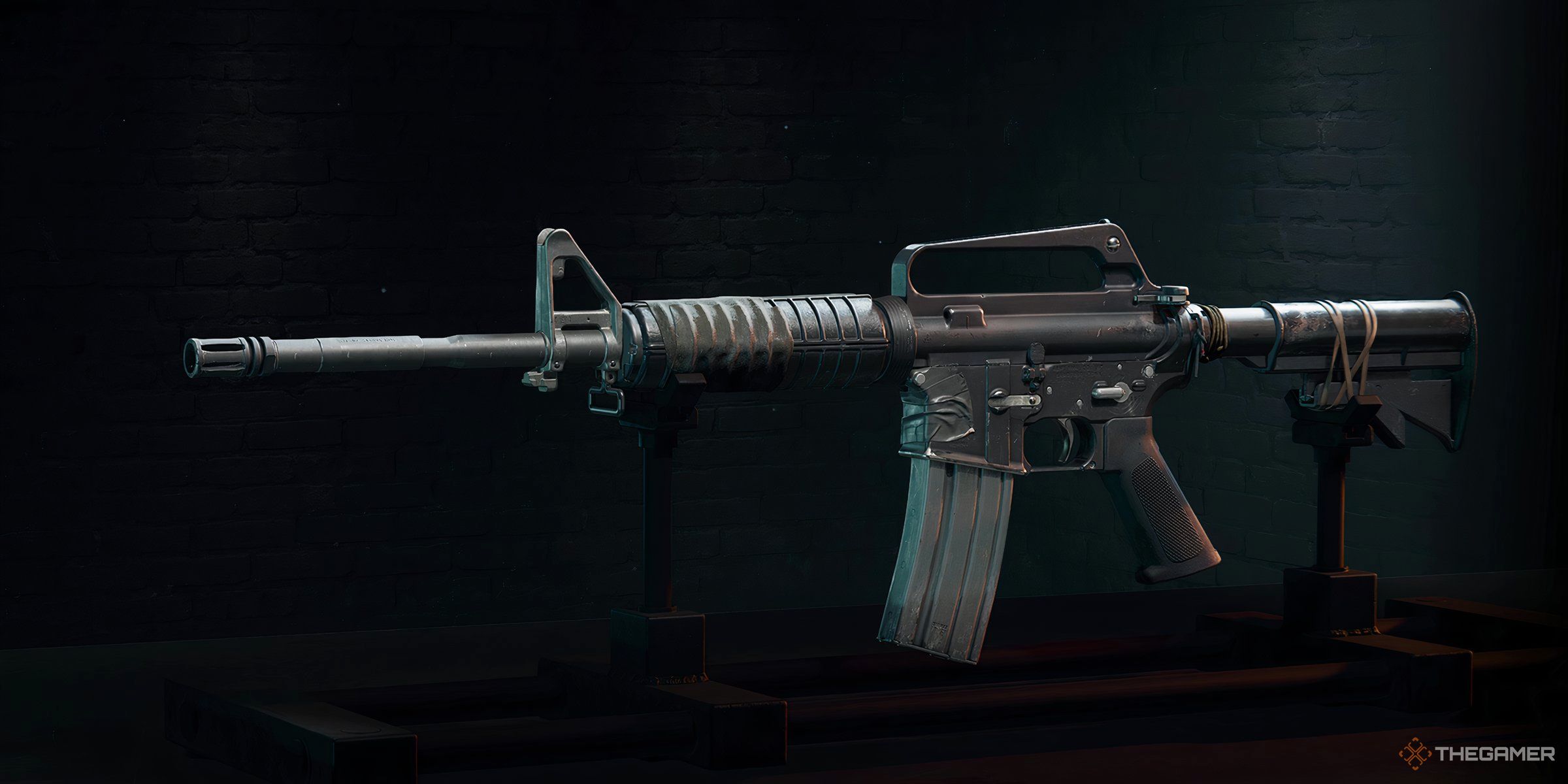 The XM4 assault rifle weapons stand in Call of Duty: Black Ops 6.