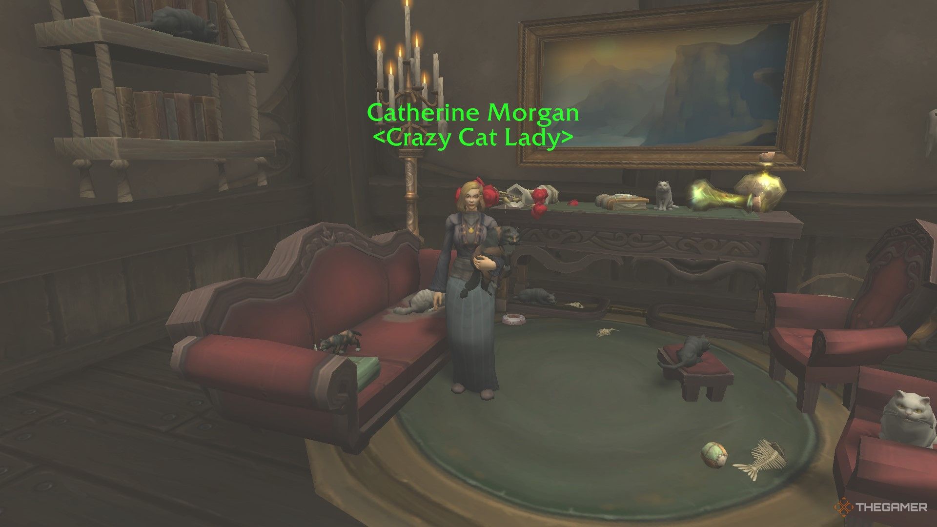 Catherine Morgan, the Kul Tiran owner of Catty Cathy's in Boralus, and the cats within.