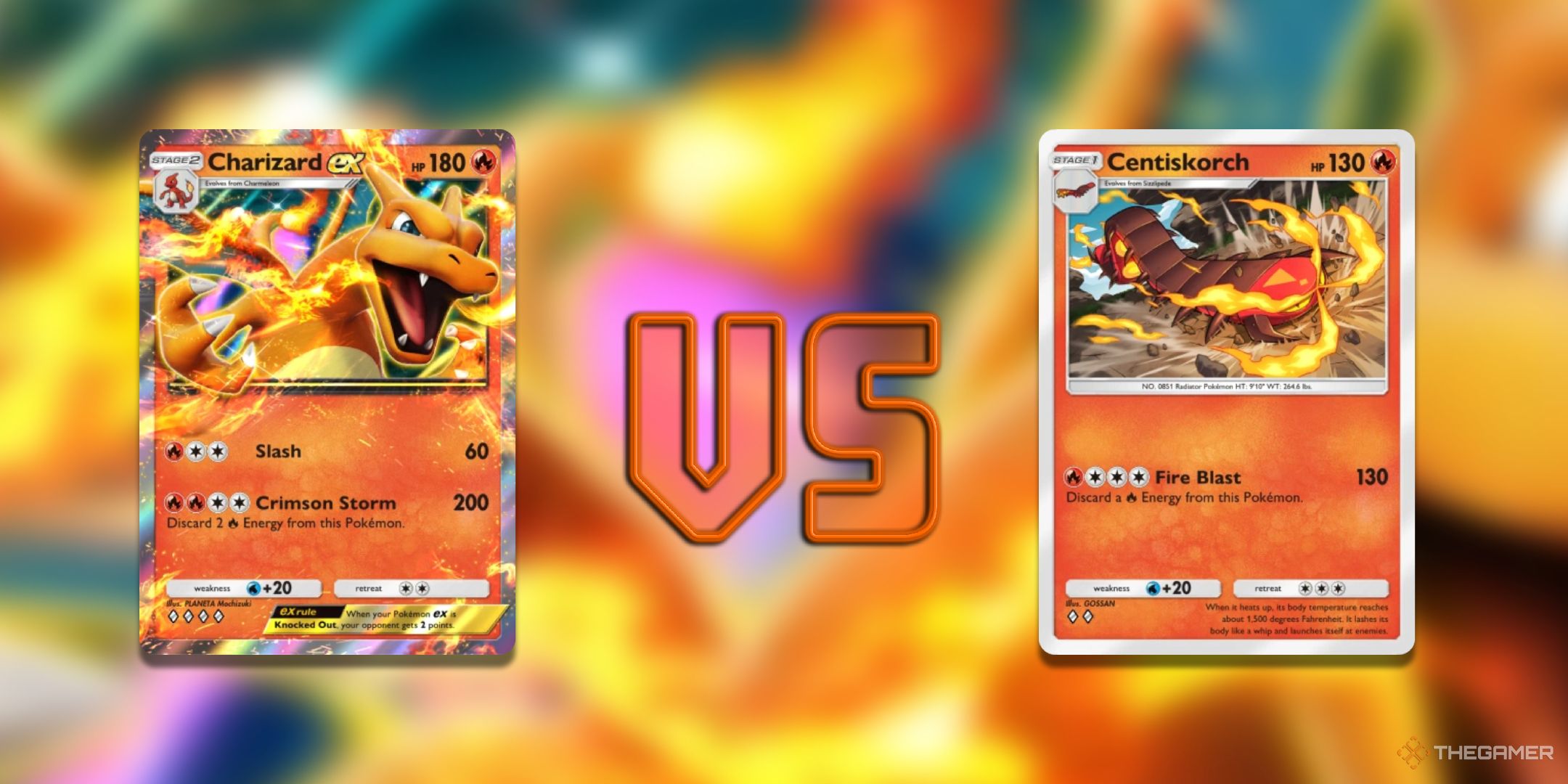 Charizard ex and Centiskorch from Pokemon TCG Pocket.