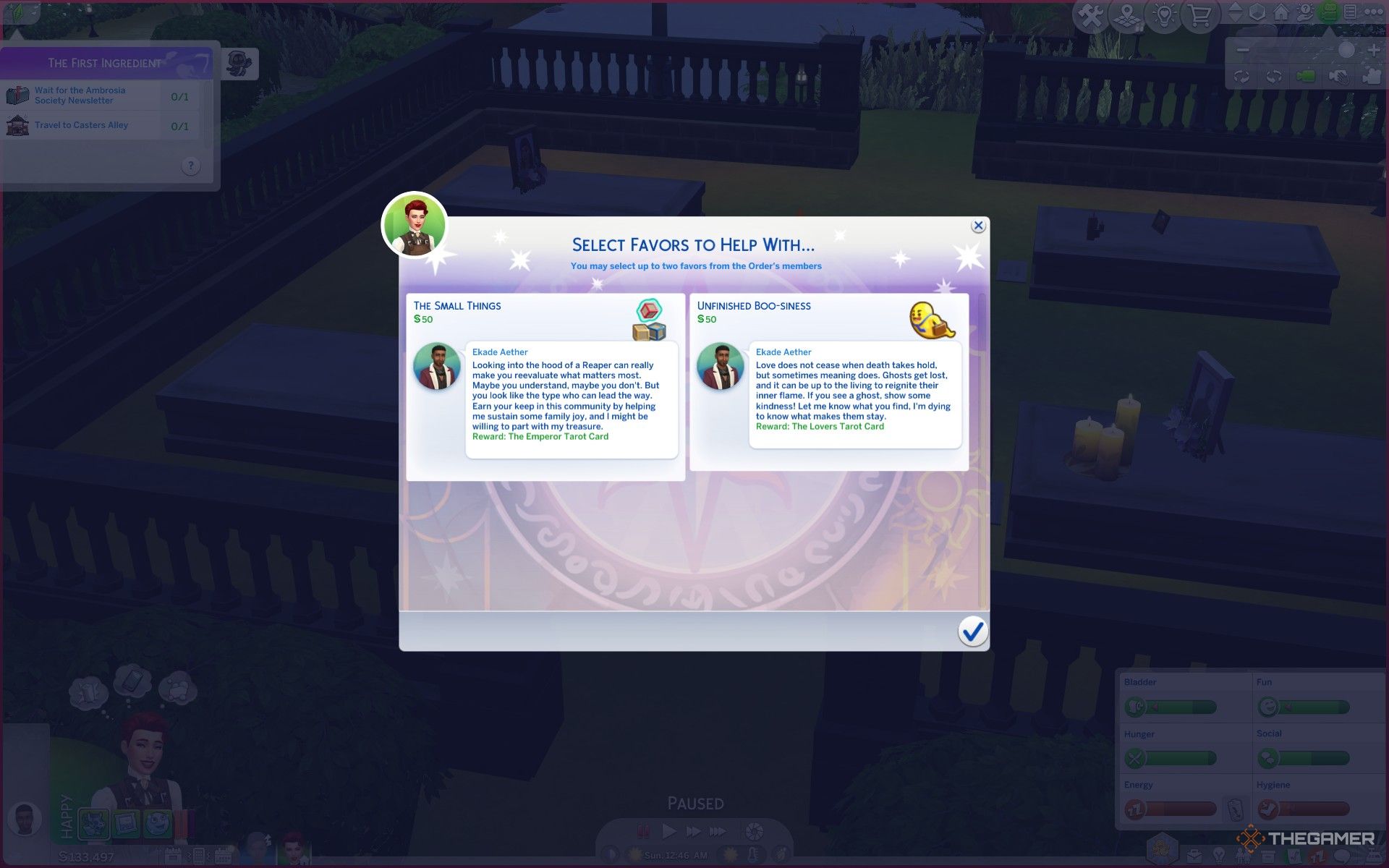 انتخاب لطف برای Ekade Aesther در The Sims 4 Life and Death،