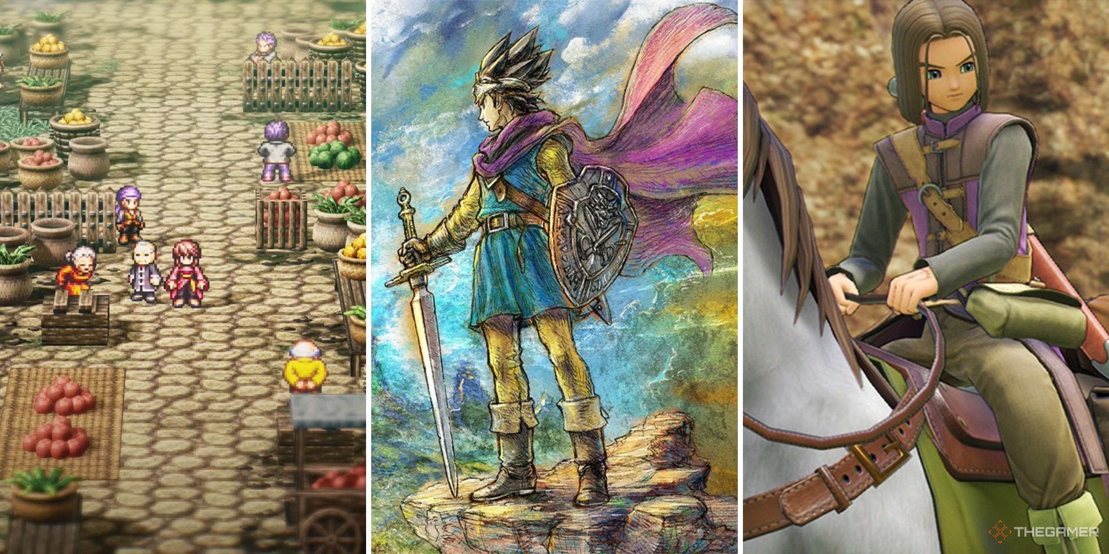 Collage with Dragon Quest 3 Remake, Live A Live, and Dragon Quest 11.