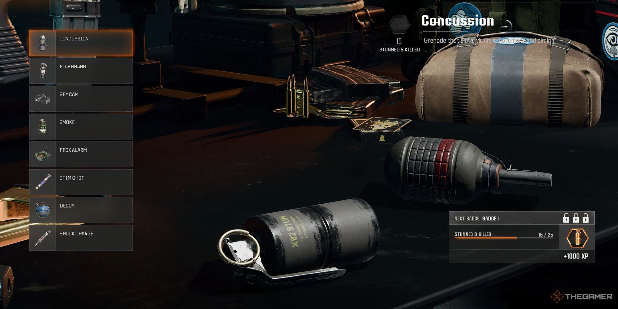 Showcasing the Concussion in Call of Duty: Black Ops 6's Loadout Menu.