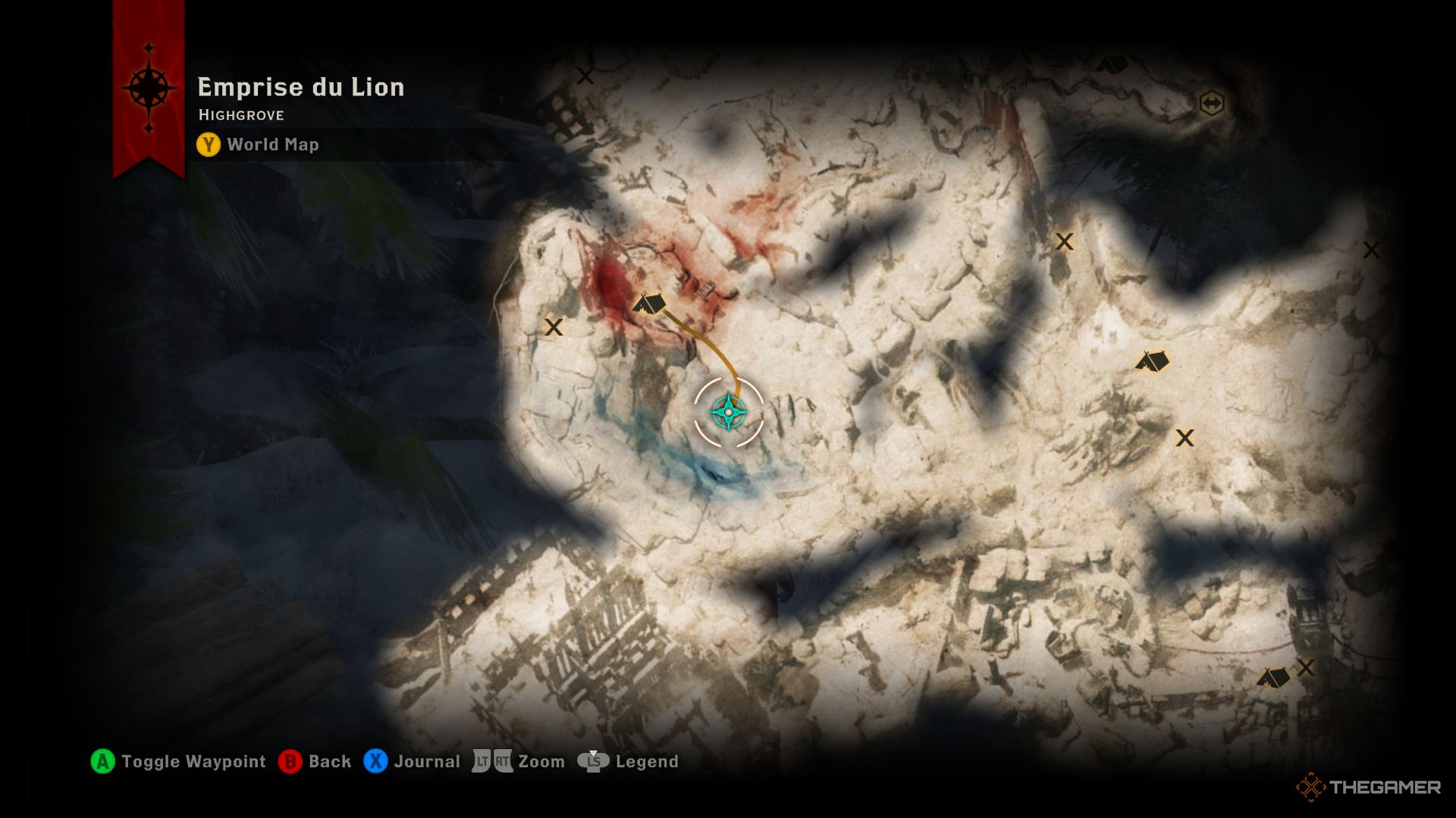 Dragon Age Inquisition screenshot of Emprise Du Lion logging stand location on Emprise du Lion map.