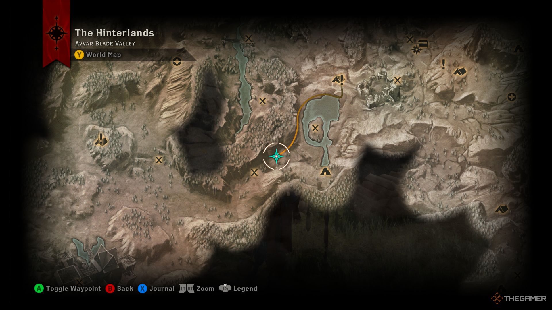 Dragon Age Inquisition screenshot of Logging Stand Location on Hinterlands map.