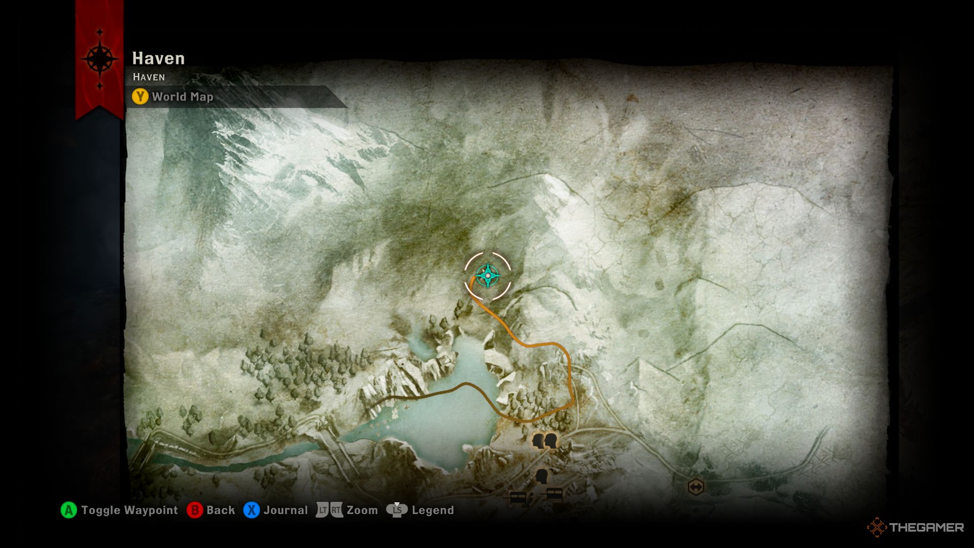 Dragon Age Inquisition screenshot of logging stand location on the Haven map.