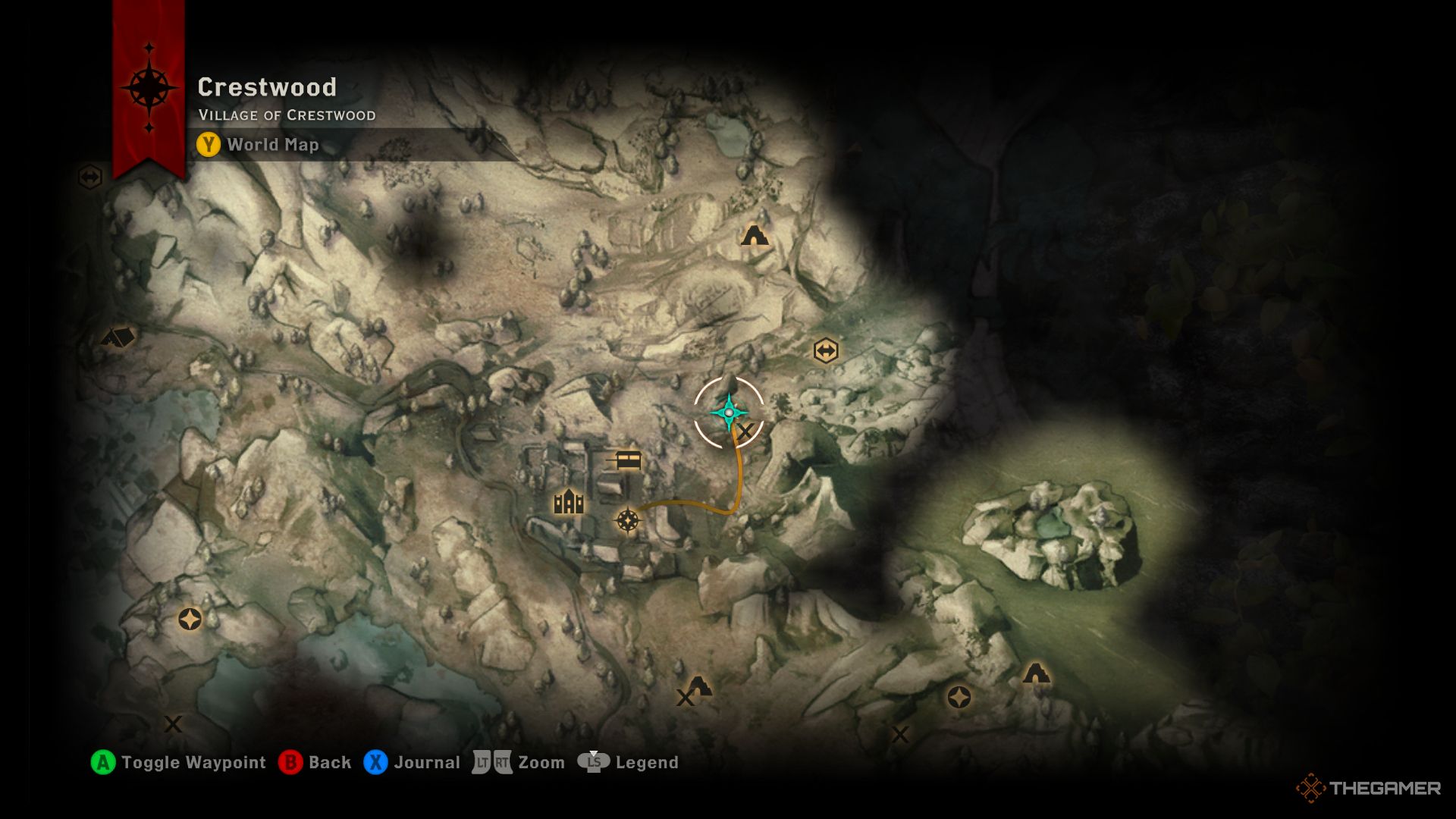 Dragon Age Inquisition screenshot of logging station location on Crestwood map.