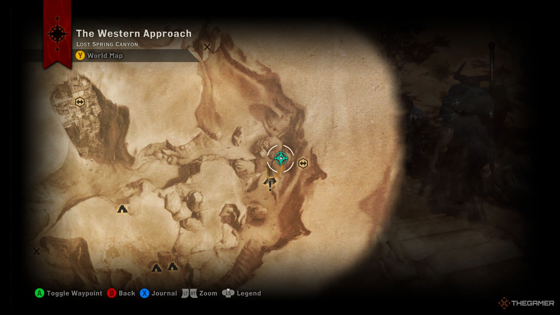 Dragon Age Inquisition screenshot of logging station location on The Western Approach map.