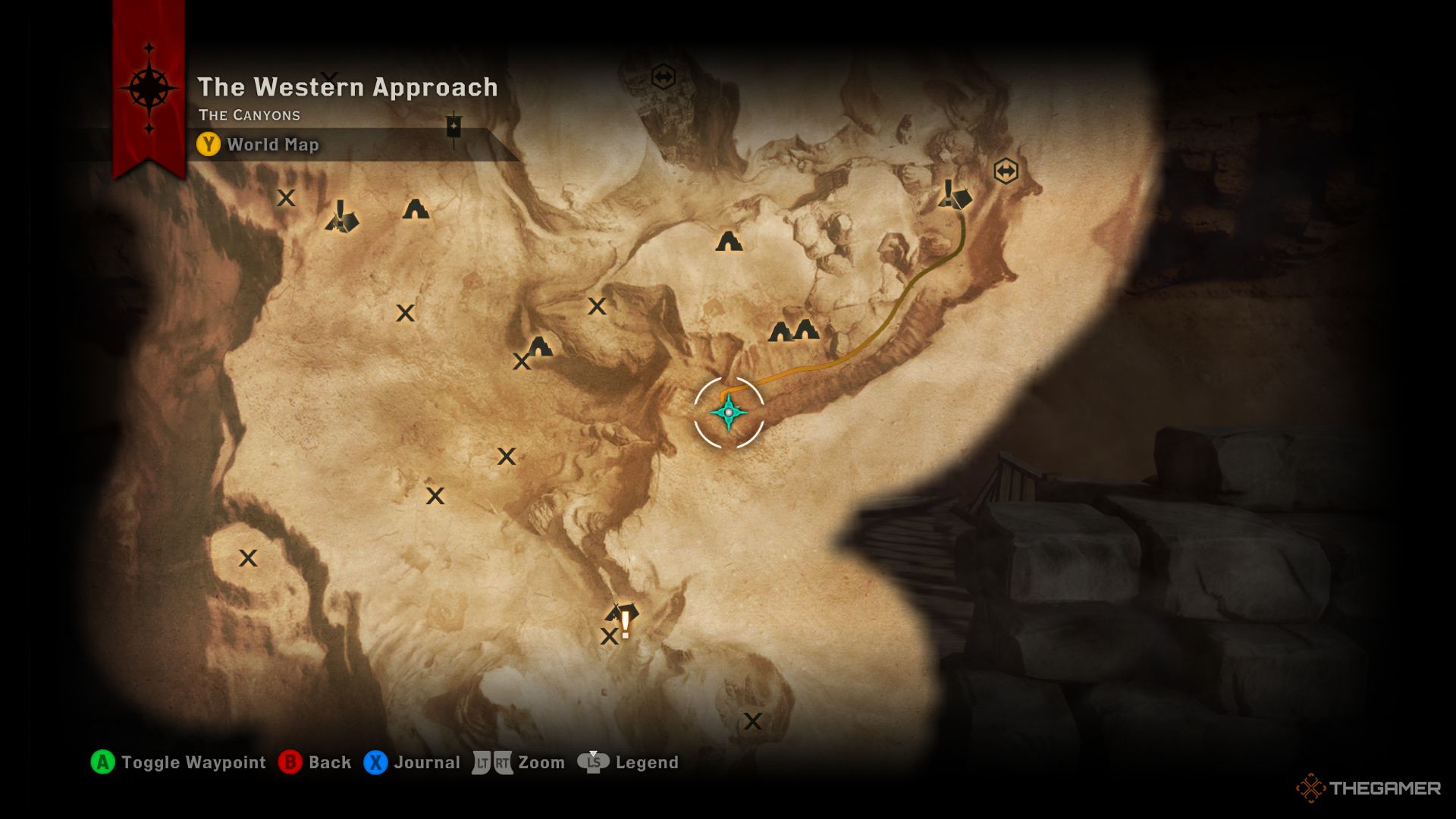 Dragon Age Inquisition screenshot of the location of a quarry on The Western Approach on map.