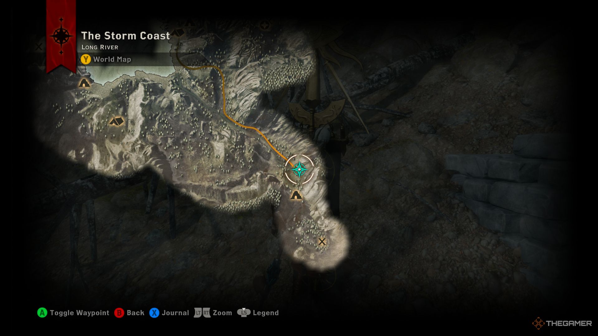 Dragon Age Inquisition screenshot of quarry location on The Storm Coast map.