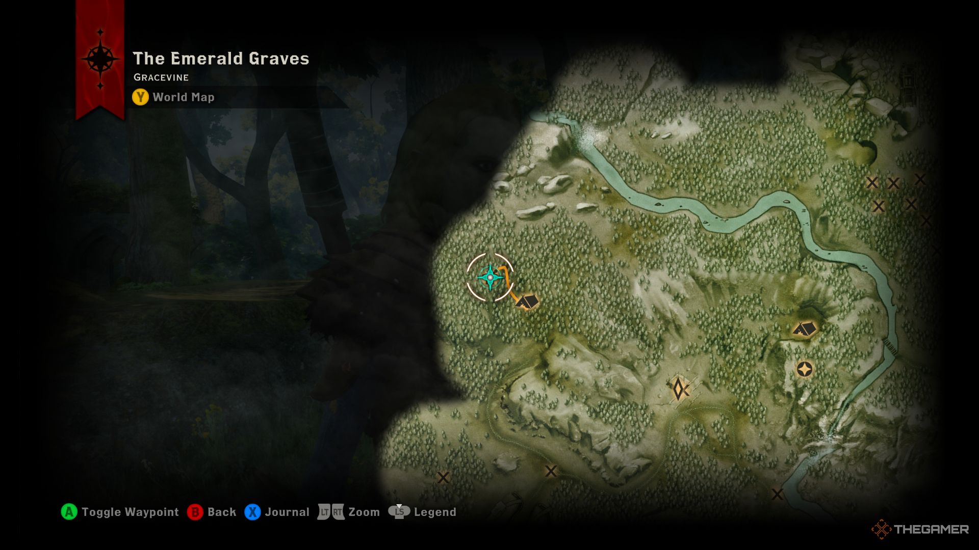 Dragon Age Inquisition screenshot of the location of a quarry on The Emerald Graves map.