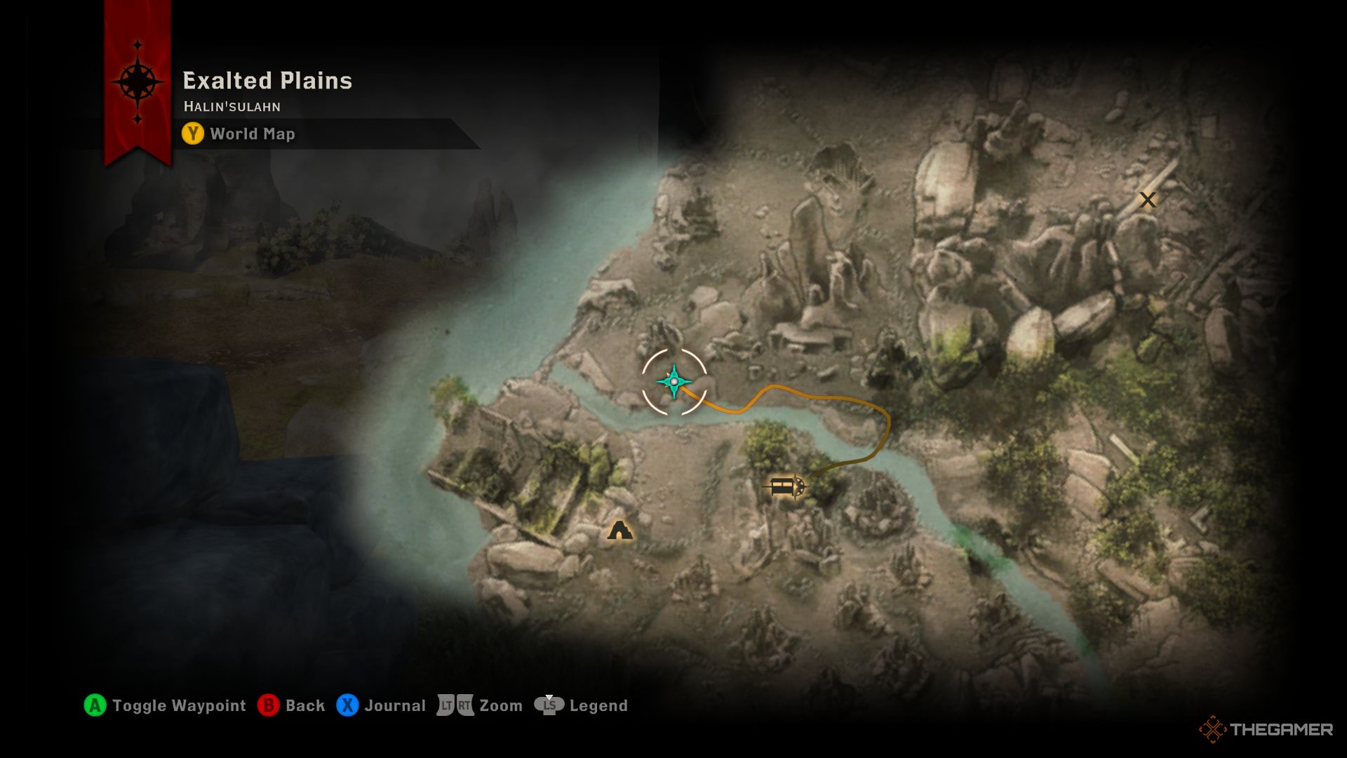 Dragon Age Inquisition screenshot of the location of a quarry on the Exalted Plains map.