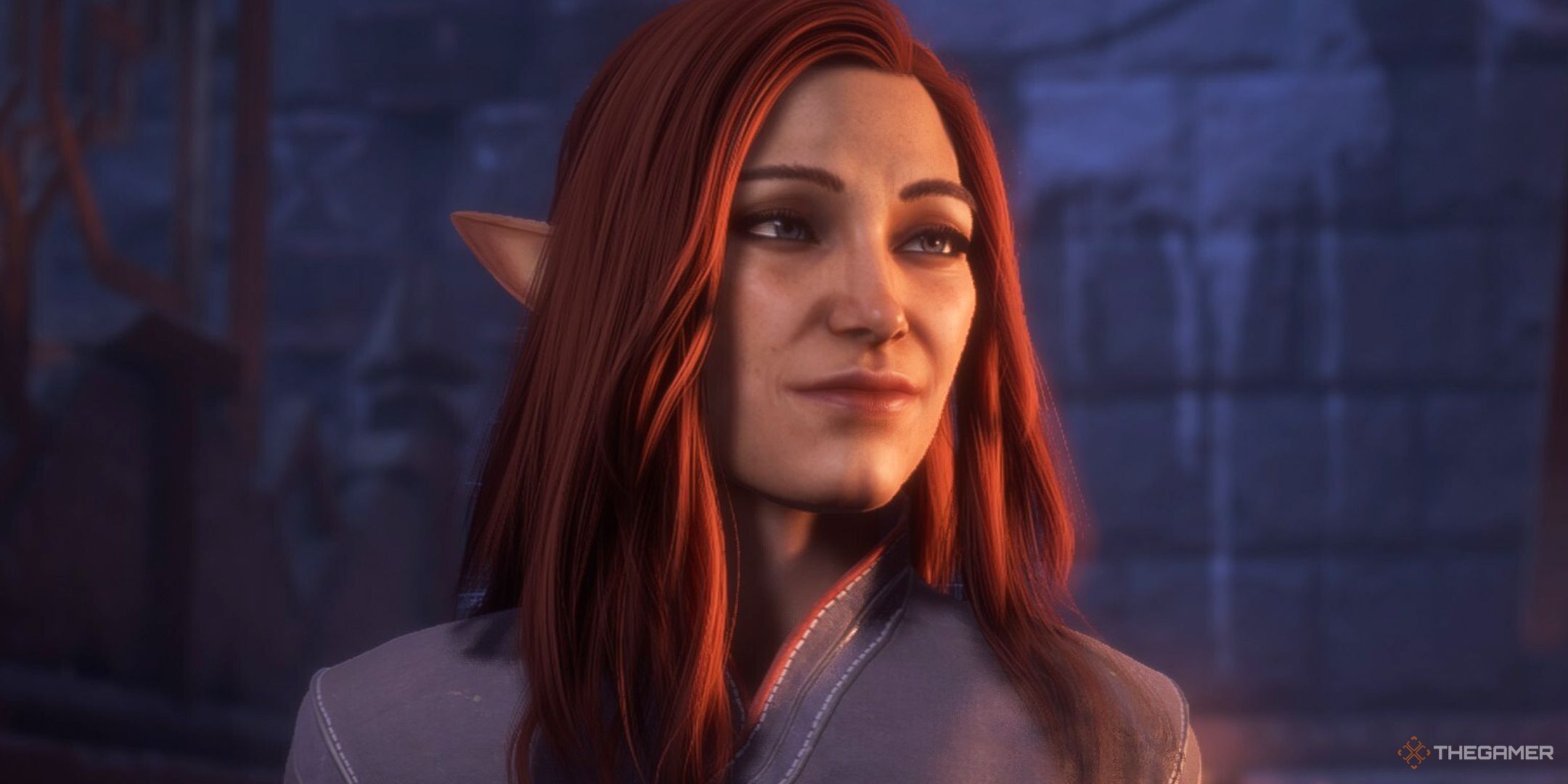 Dragon Age The Veilguard screenshot of the Inquisitor smiling past the camera.