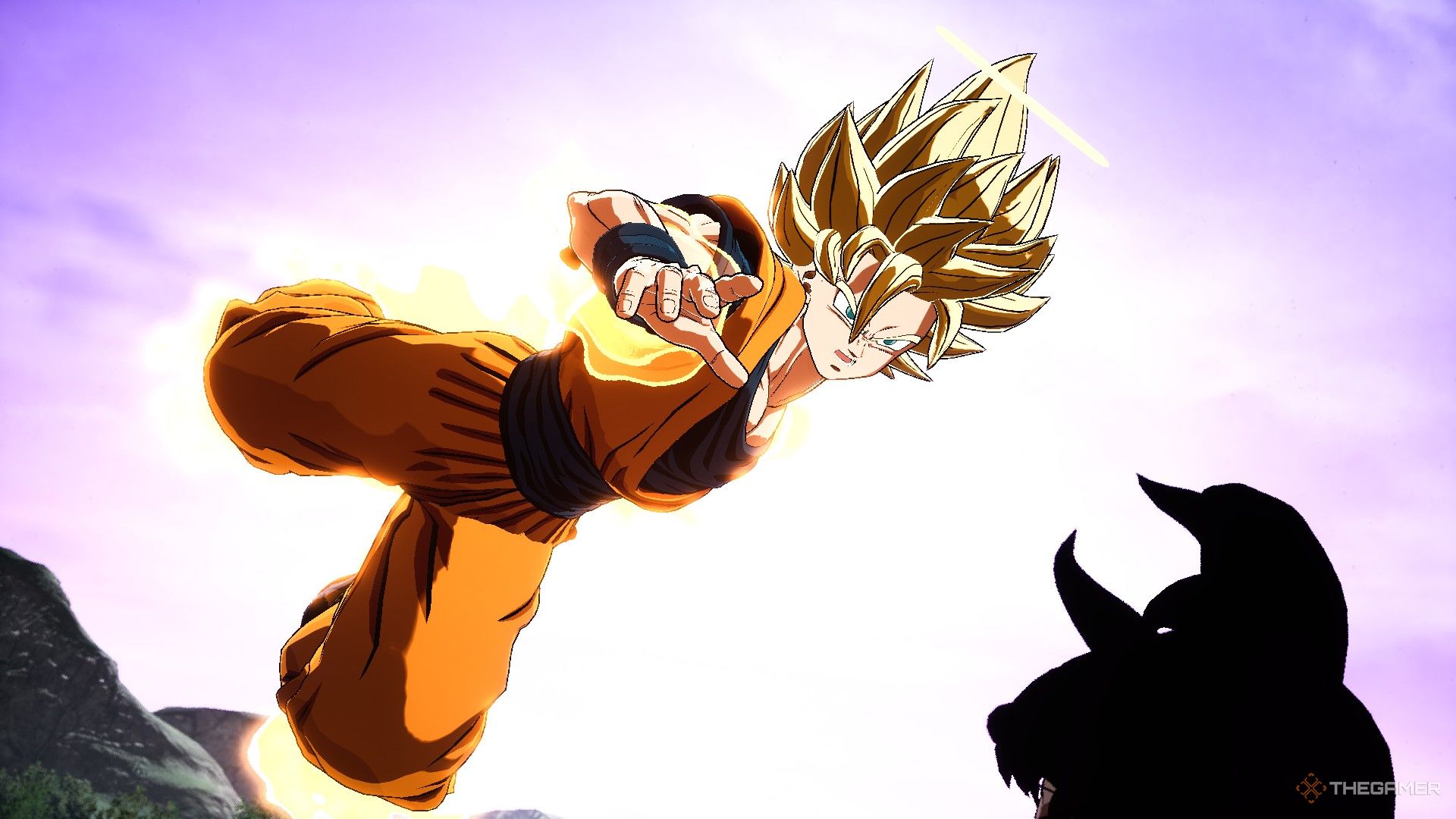 Dragon Ball Sparking Zero image showing Goku as a super saiyan 2 about to kick.