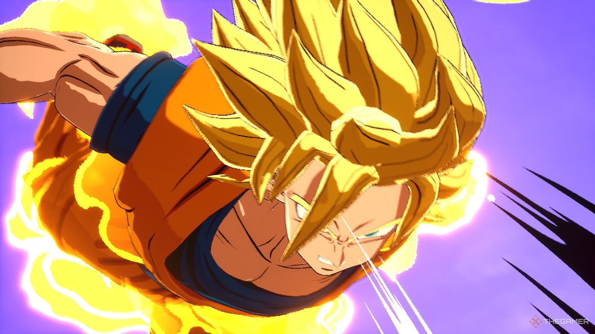 Dragon Ball Sparking Zero image showing Goku as a super saiyan 2 rushing to attack.