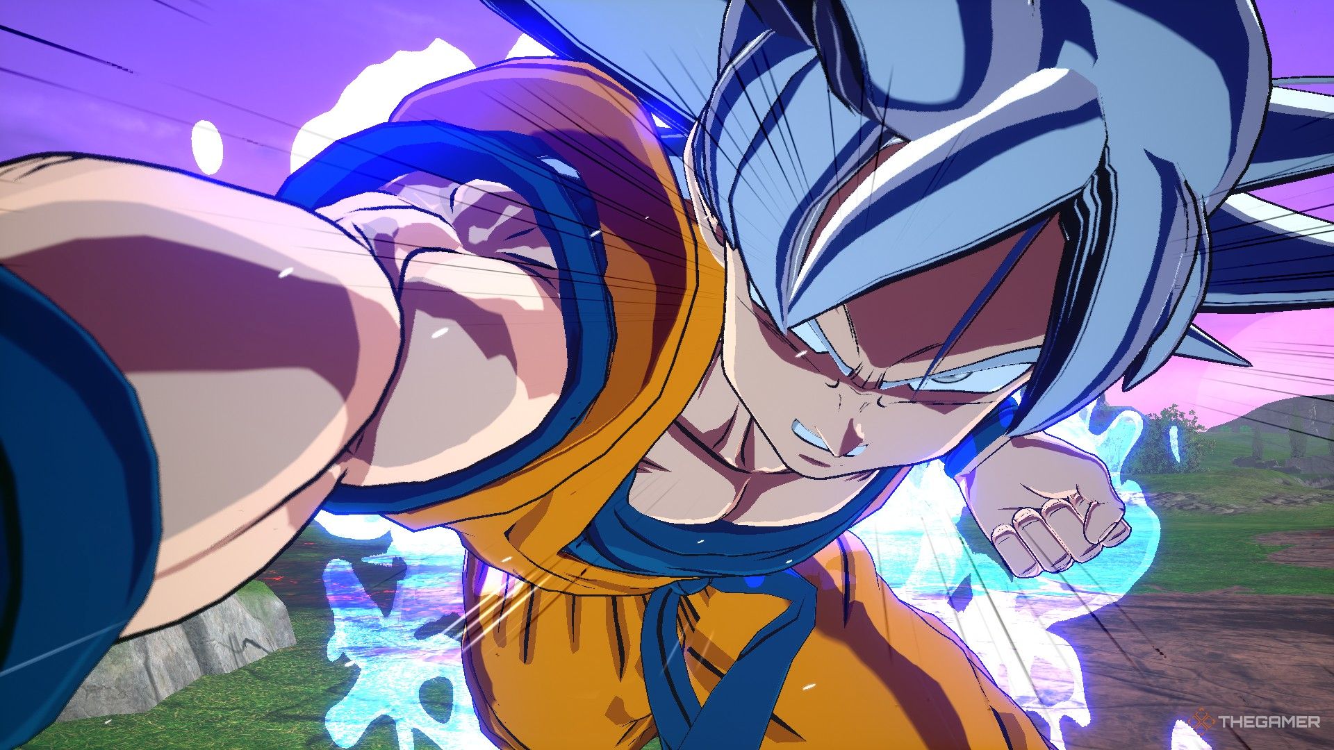 Dragon Ball Sparking Zero image showing Goku ultra instinct dashing.