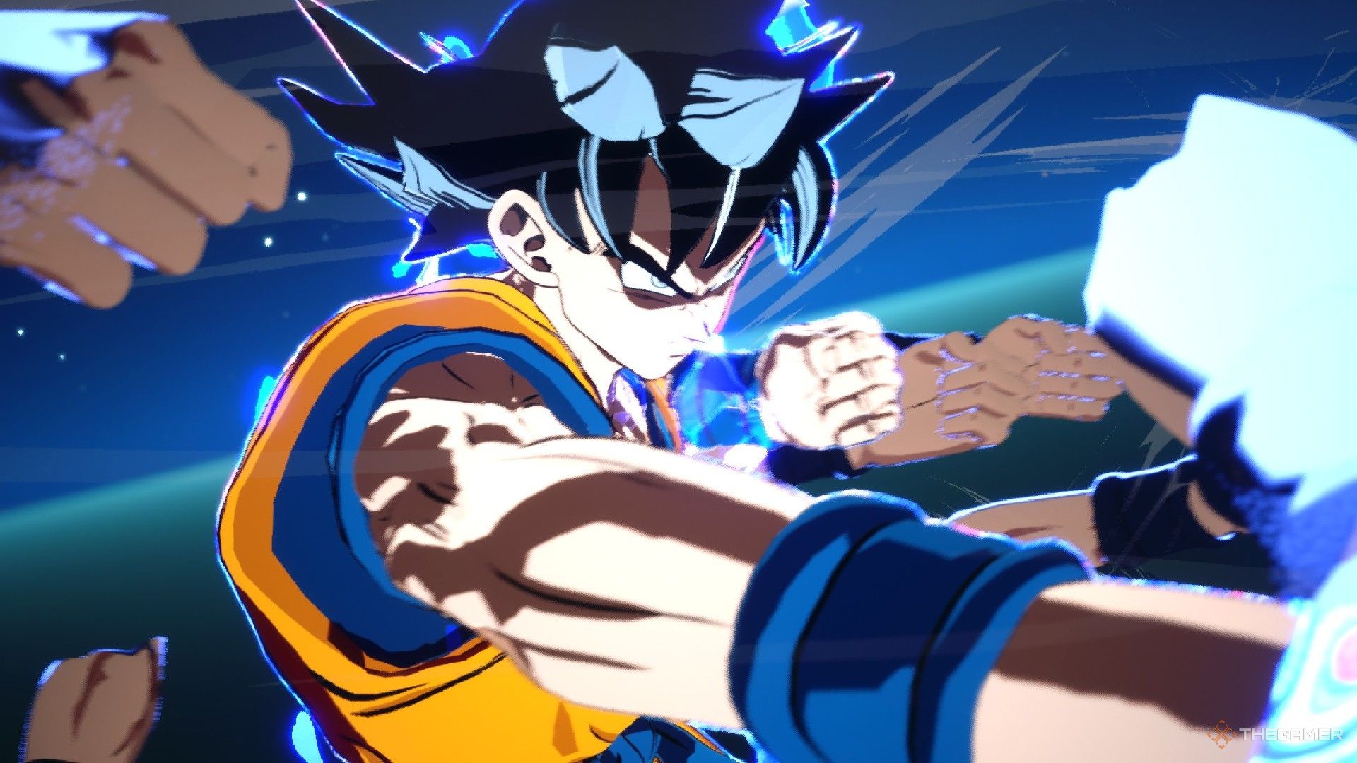 Dragon Ball Sparking Zero image showing Goku Ultra Instinct Sign firing several punches.