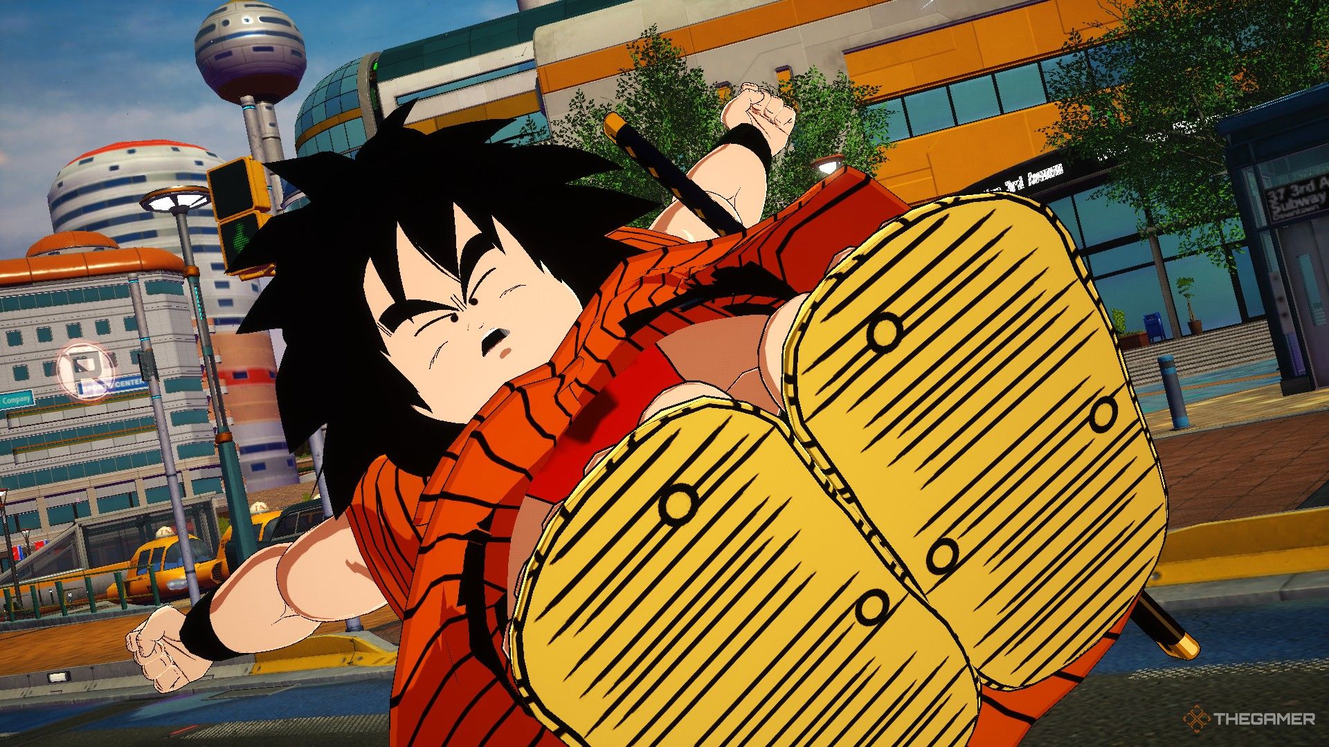 تصویر Dragon Ball Sparking Zero که لگد زدن Yajirobe را نشان می دهد.