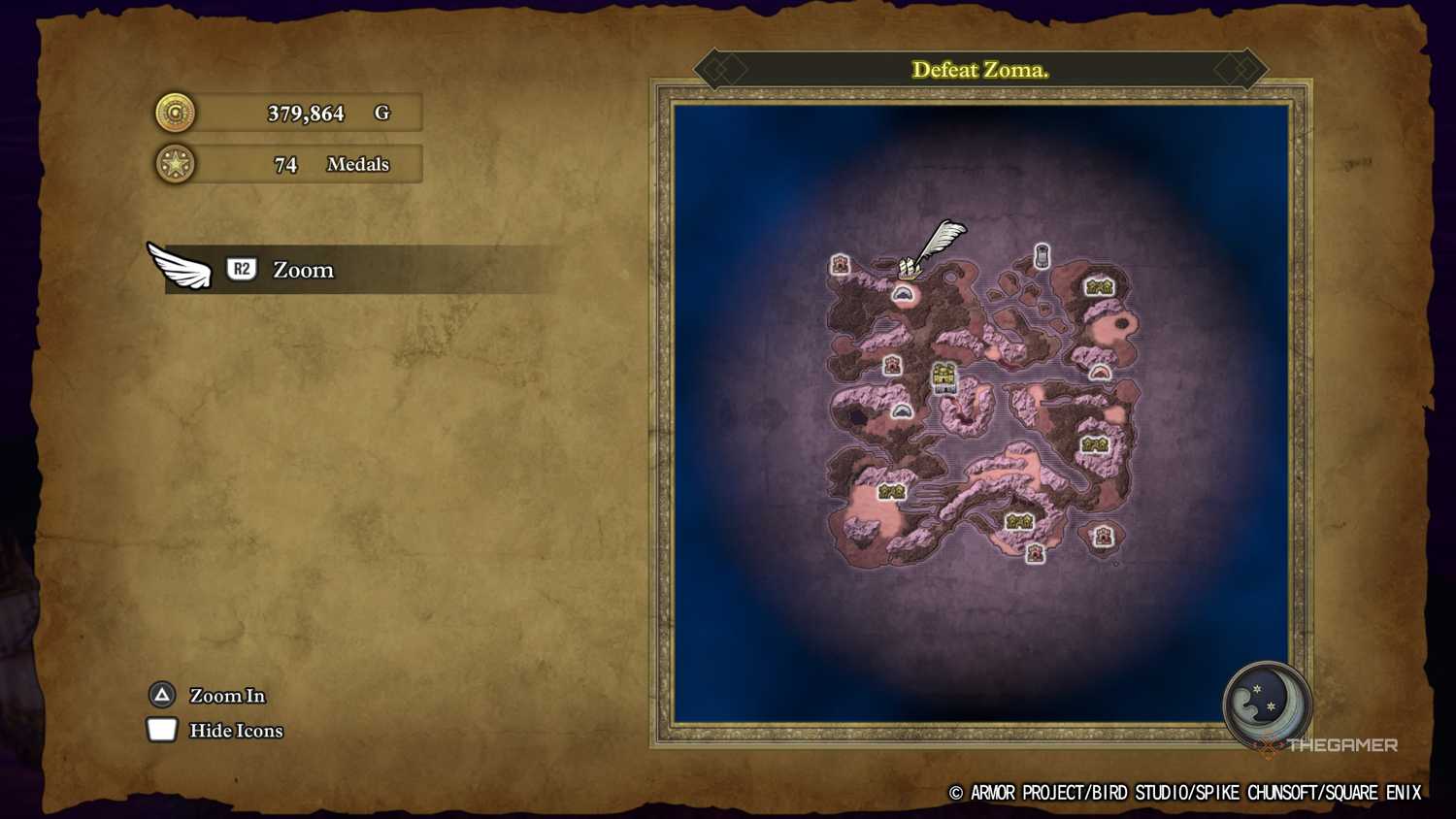 Dragon Quest 3 HD-2D Remake map image shows the player on the northeastern coast of the underworld map, north of Talontear Tunnel.