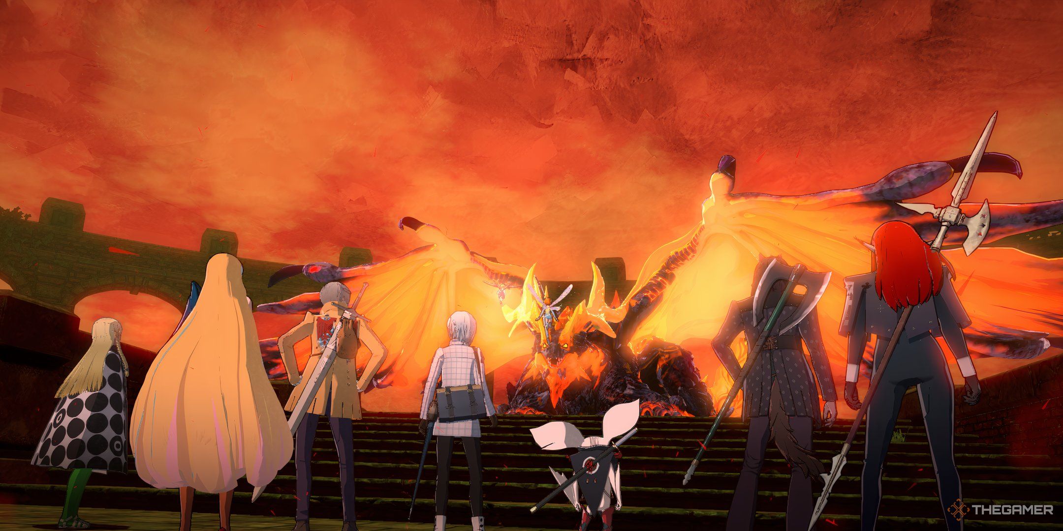 The Metaphor: ReFantazio party before the Devourer of Flames boss atop the Spire of Blind Faith.