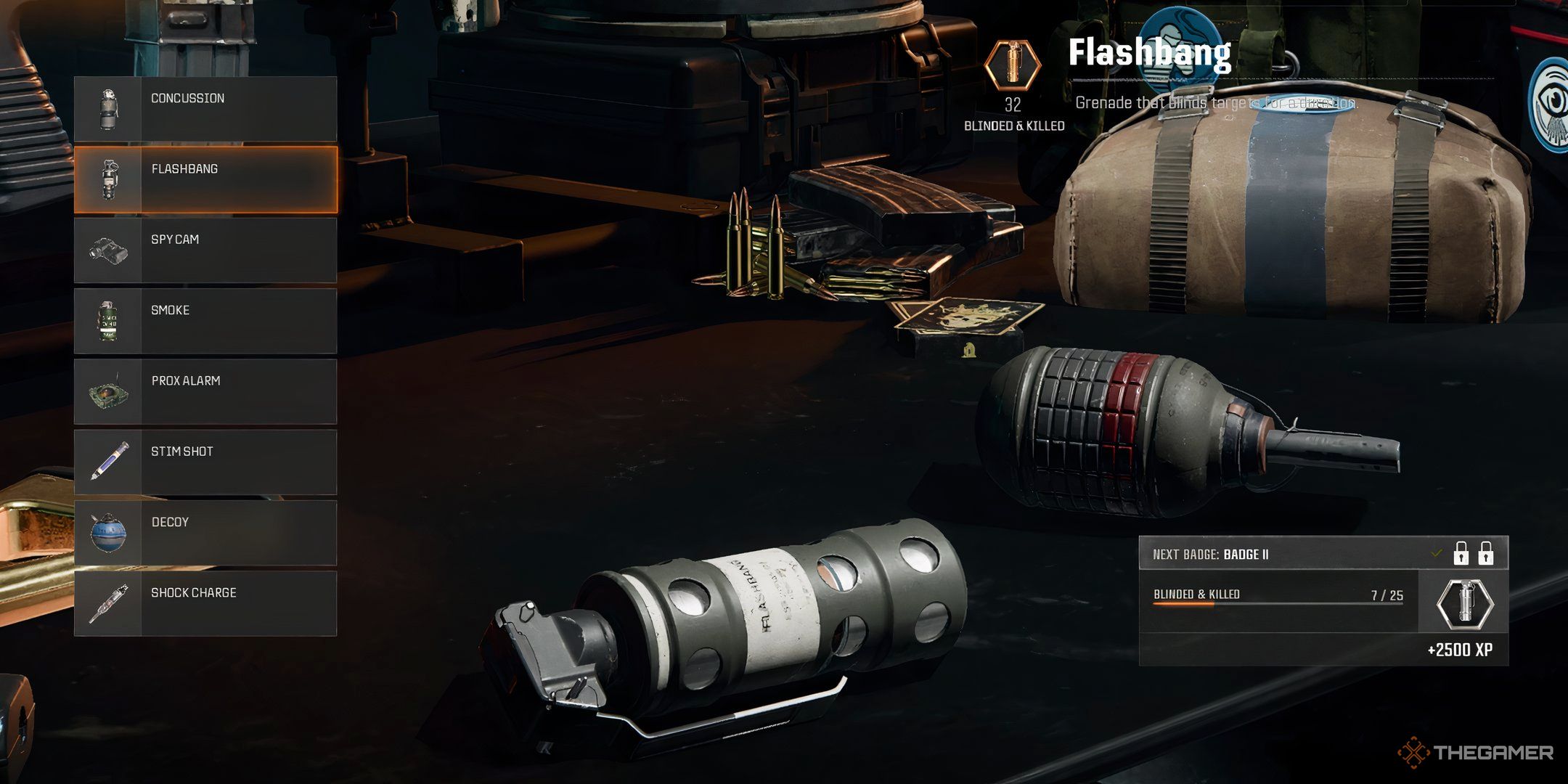 Showcasing the Flashbang in Call of Duty: Black Ops 6's Loadout Menu.