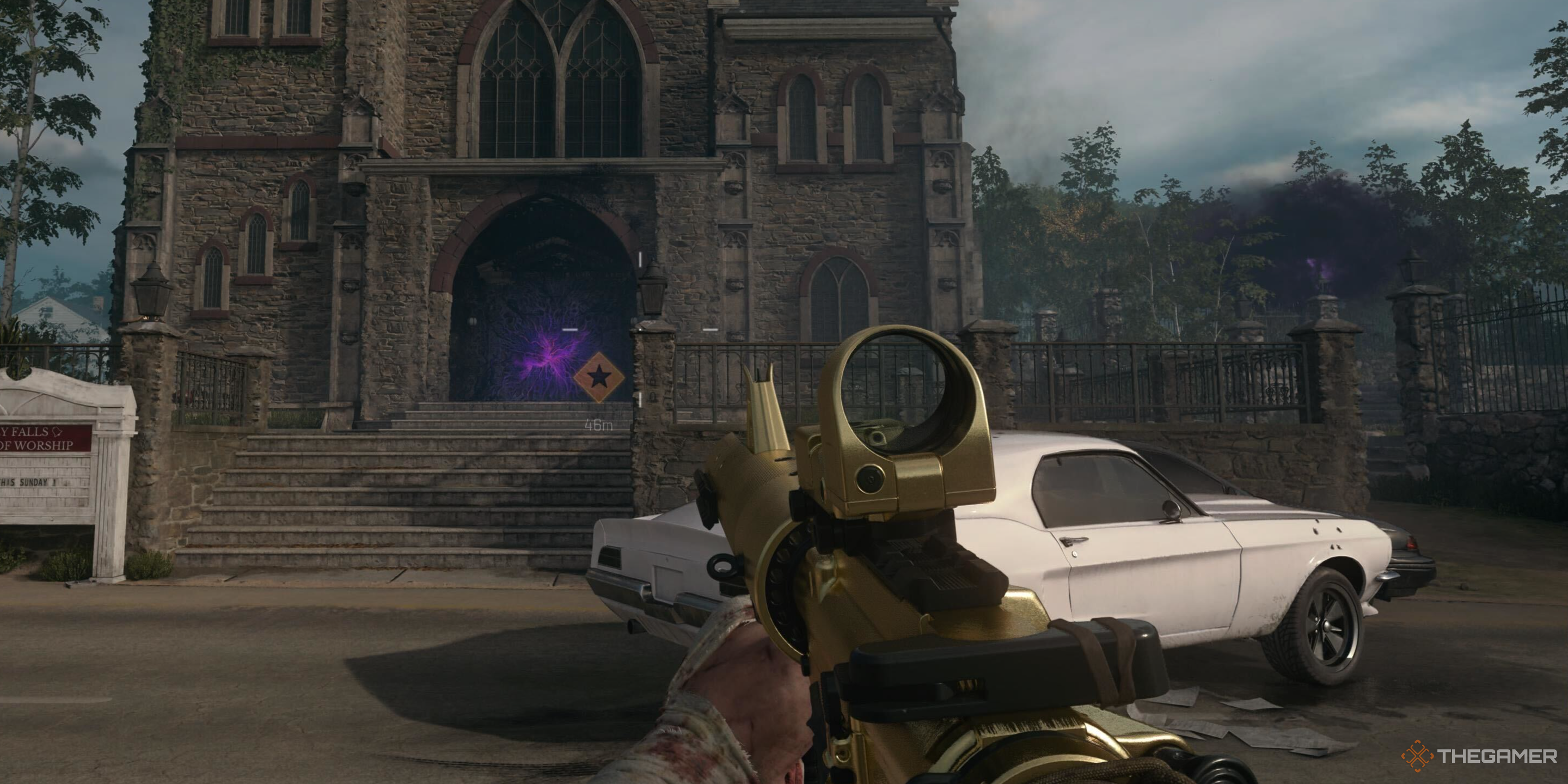 The XM4 in front of a church in Call Of Duty: Black Ops 6 .