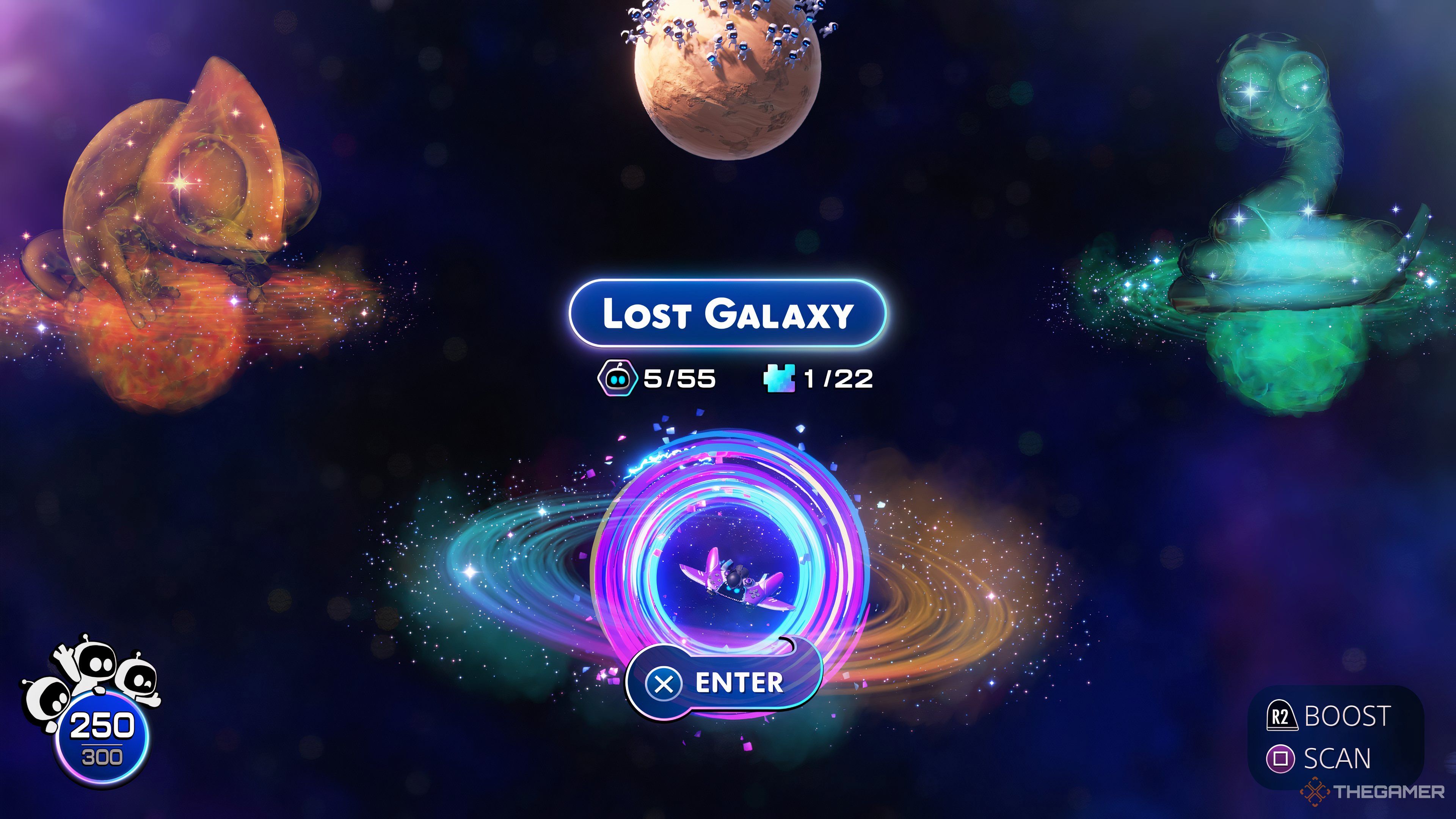 An overview of the Lost Galaxy menu screen in Astro Bot.