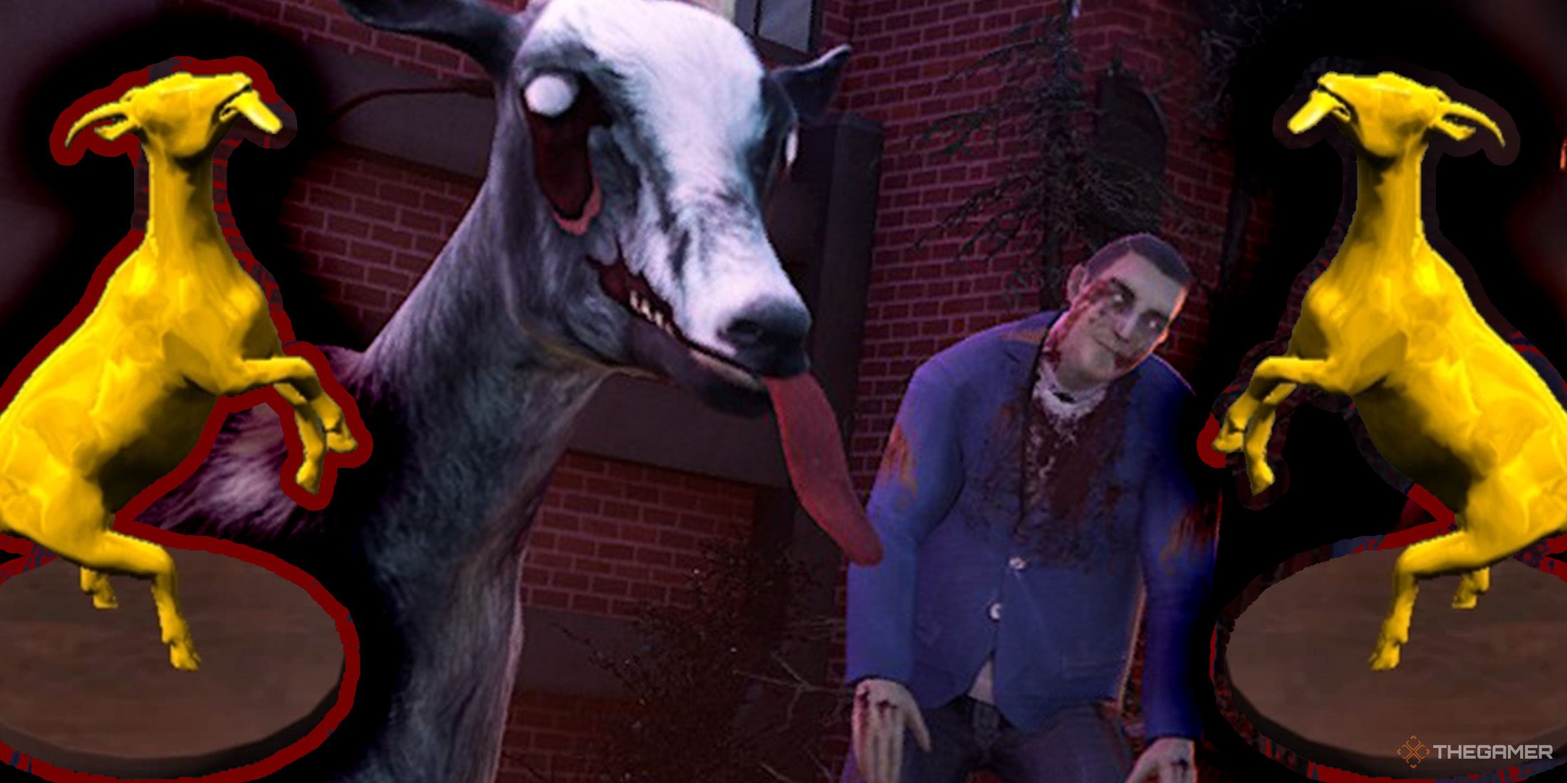 Infected Pilgor is standing next to a zombie in Goat Simulator Remastered