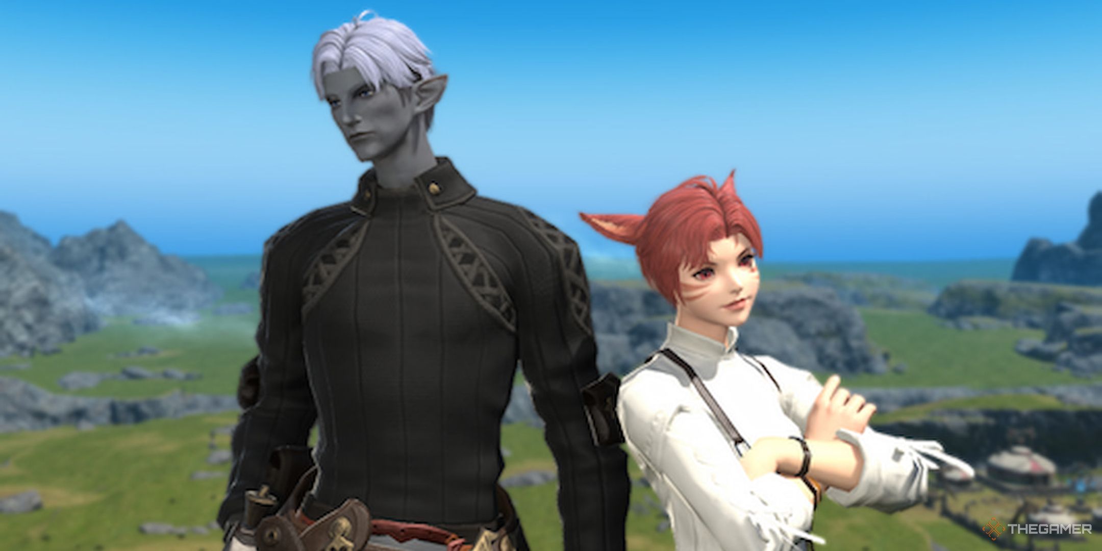 Two characters posing with the It Takes Two hairstyle.