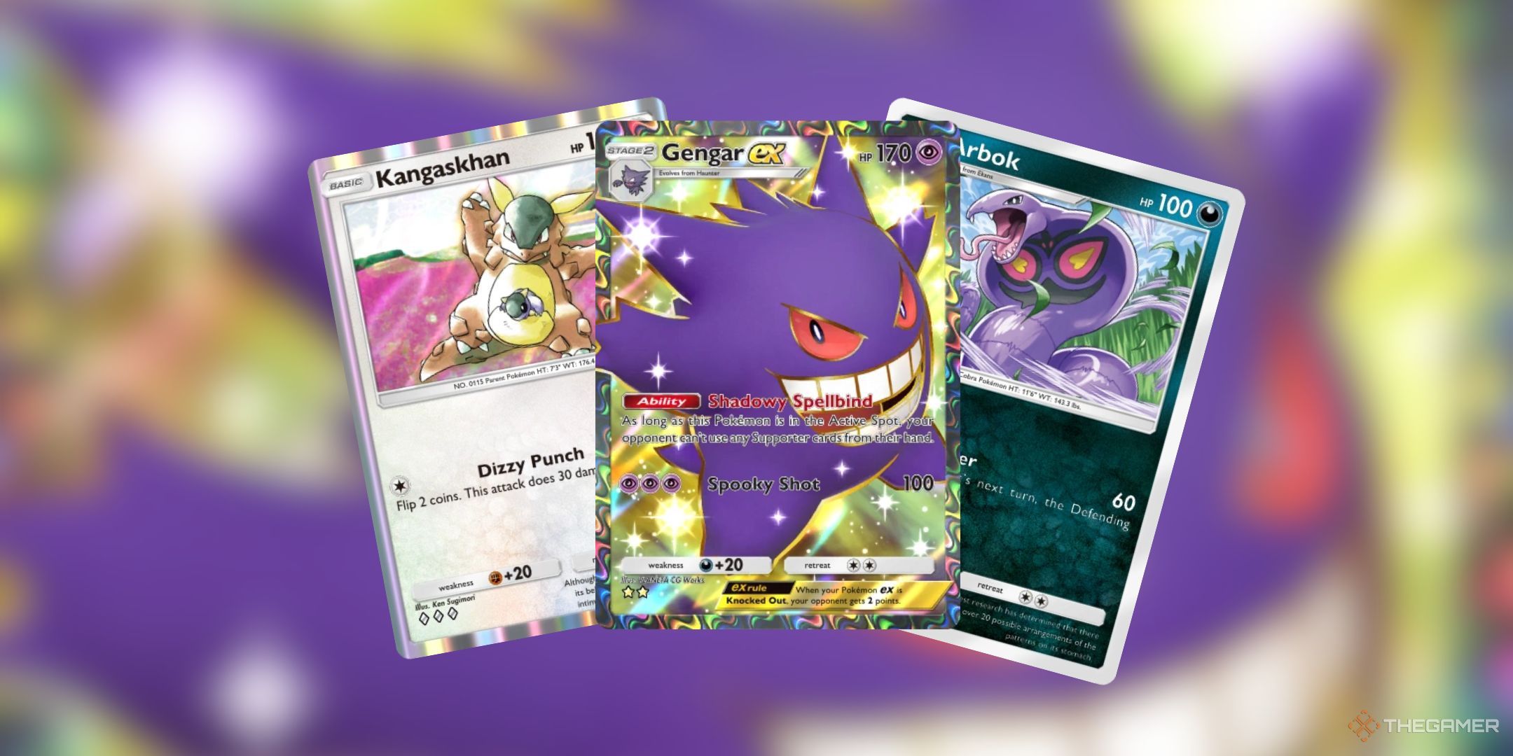 Kangaskhan, Gengar EX, and Arbok cards in Pokemon TCG Pocket.