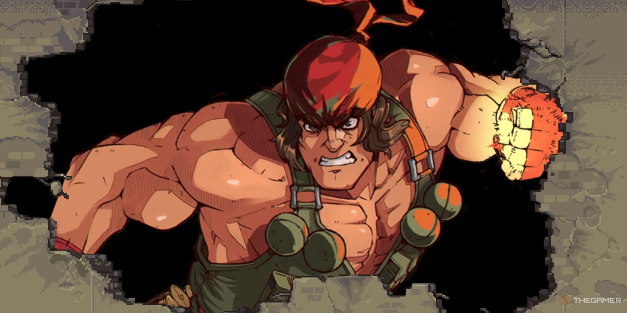 ralf jones breaks through a concrete wall on his unlock screen in metal slug tactics.