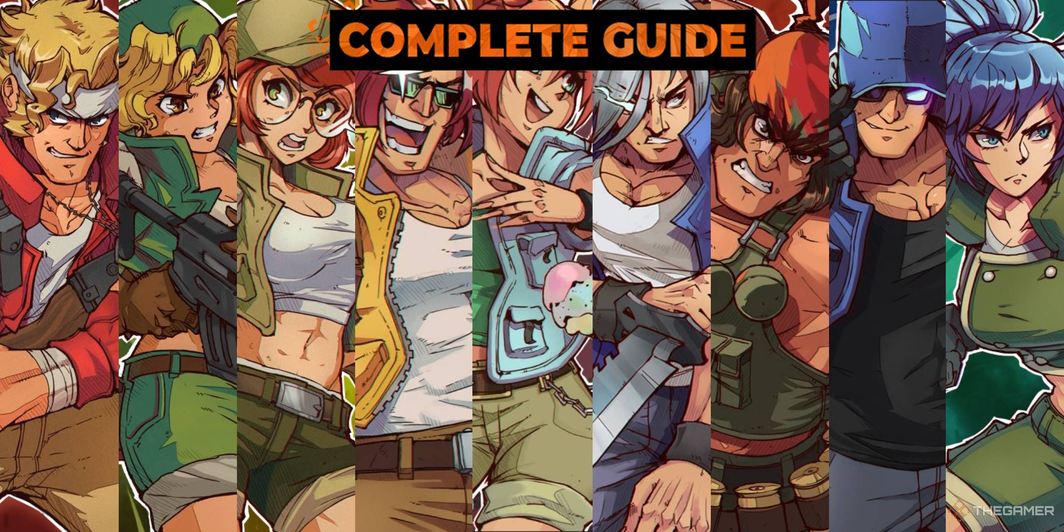 the roster of Metal Slug Tactics, with TheGamer's Complete Guide logo at the top.