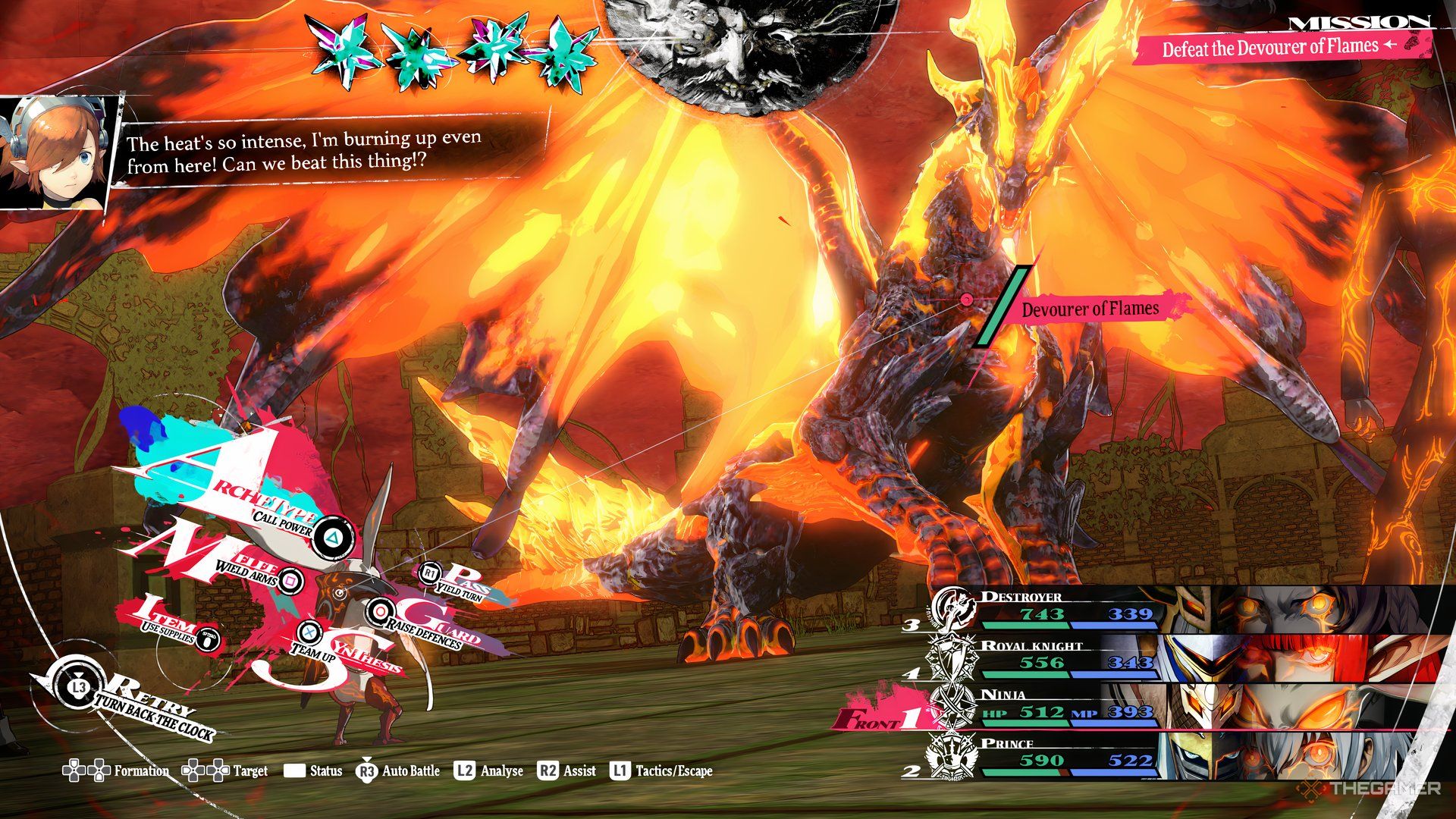 Heismay&rsquo;s turn against the Devourer of Flames dragon boss in Metaphor: ReFantazio.