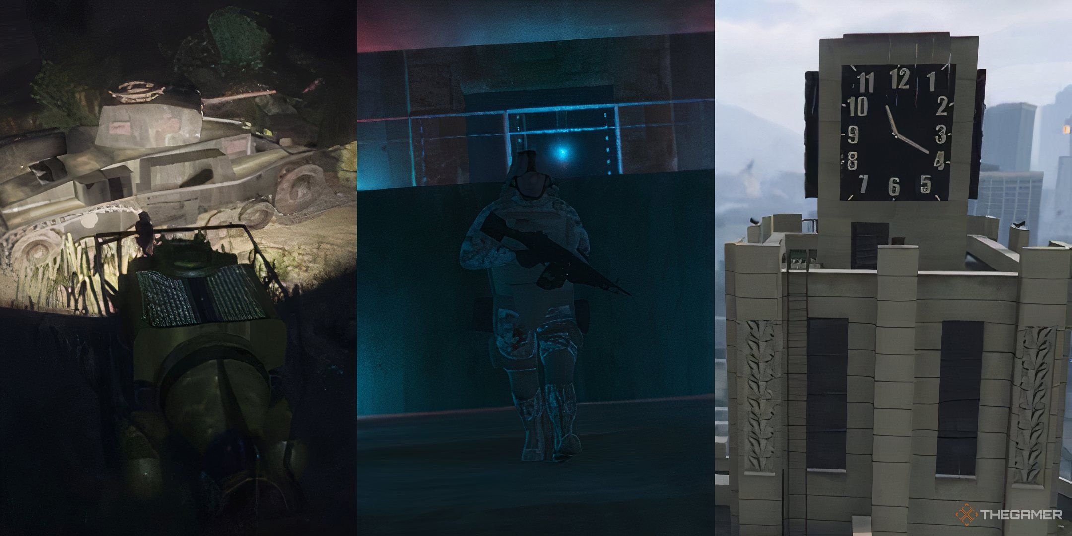 A collage showing three secret locations in GTA 5.