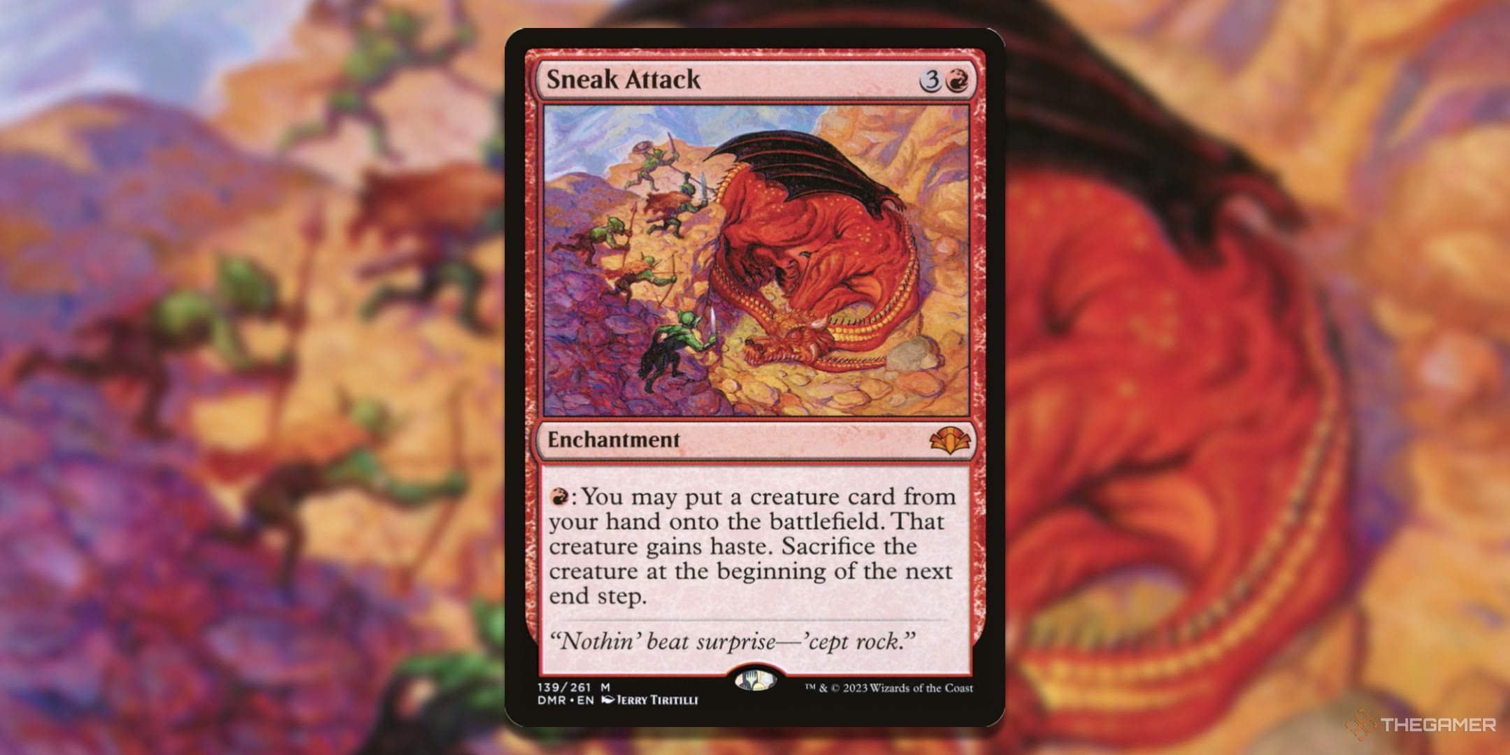 کارت MTG Sneak Attack با هنر در پس زمینه.