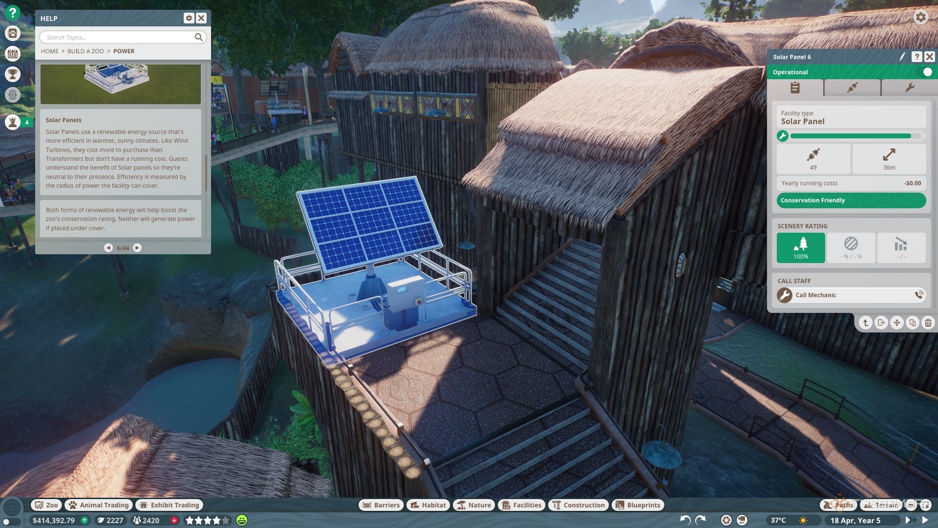Planet Zoo Examining a solar panel&rsquo;s information.