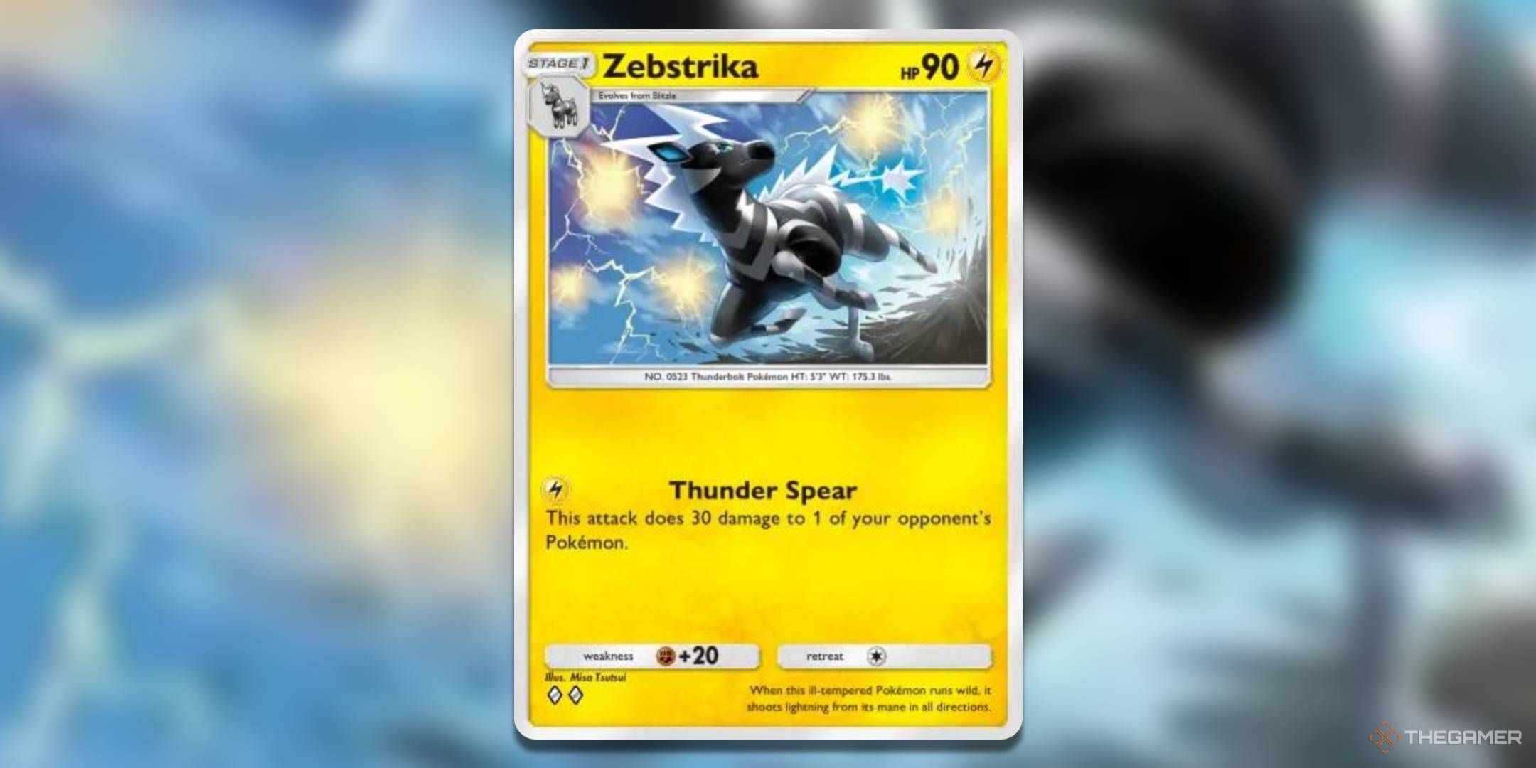 Pokemon TCG Pocket Zebstrika card with a background image.