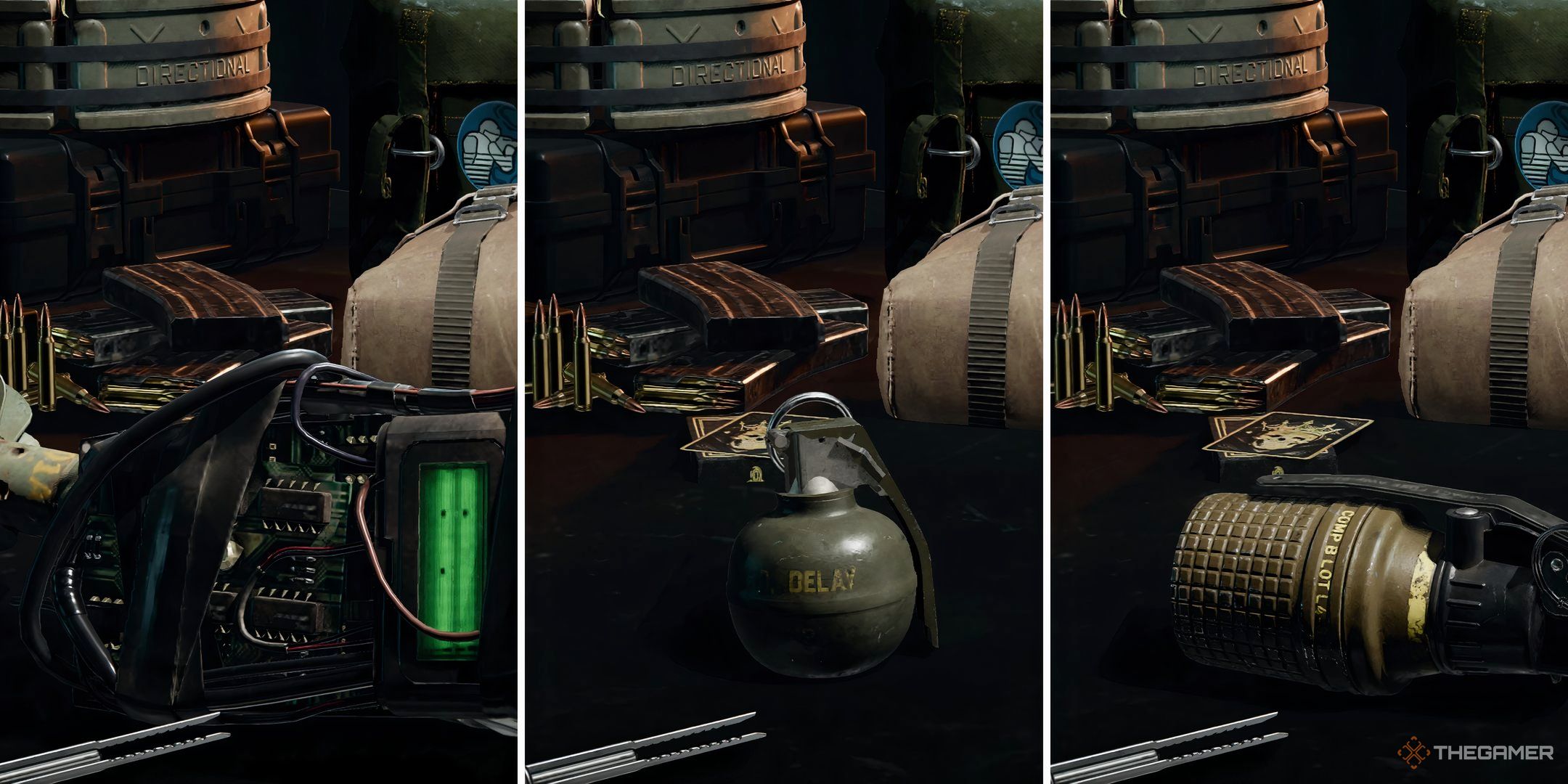 Showcasing the Blast Trip, Frag, and Impact Grenade, respectively, in Call of Duty: Black Ops 6's Loadout Menu.