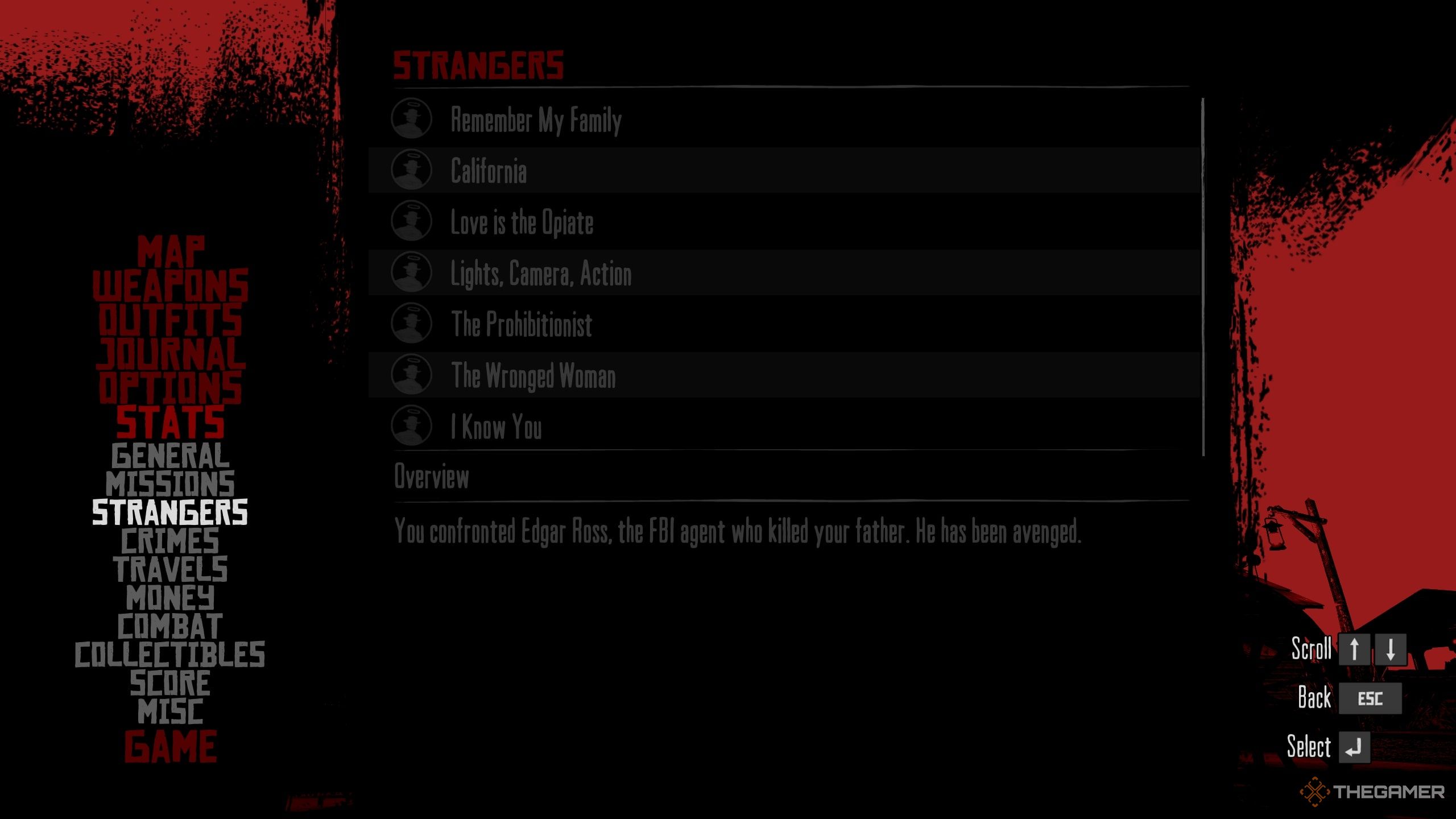 All the available Stranger Missions shown in the menu in Red Dead Redemption.